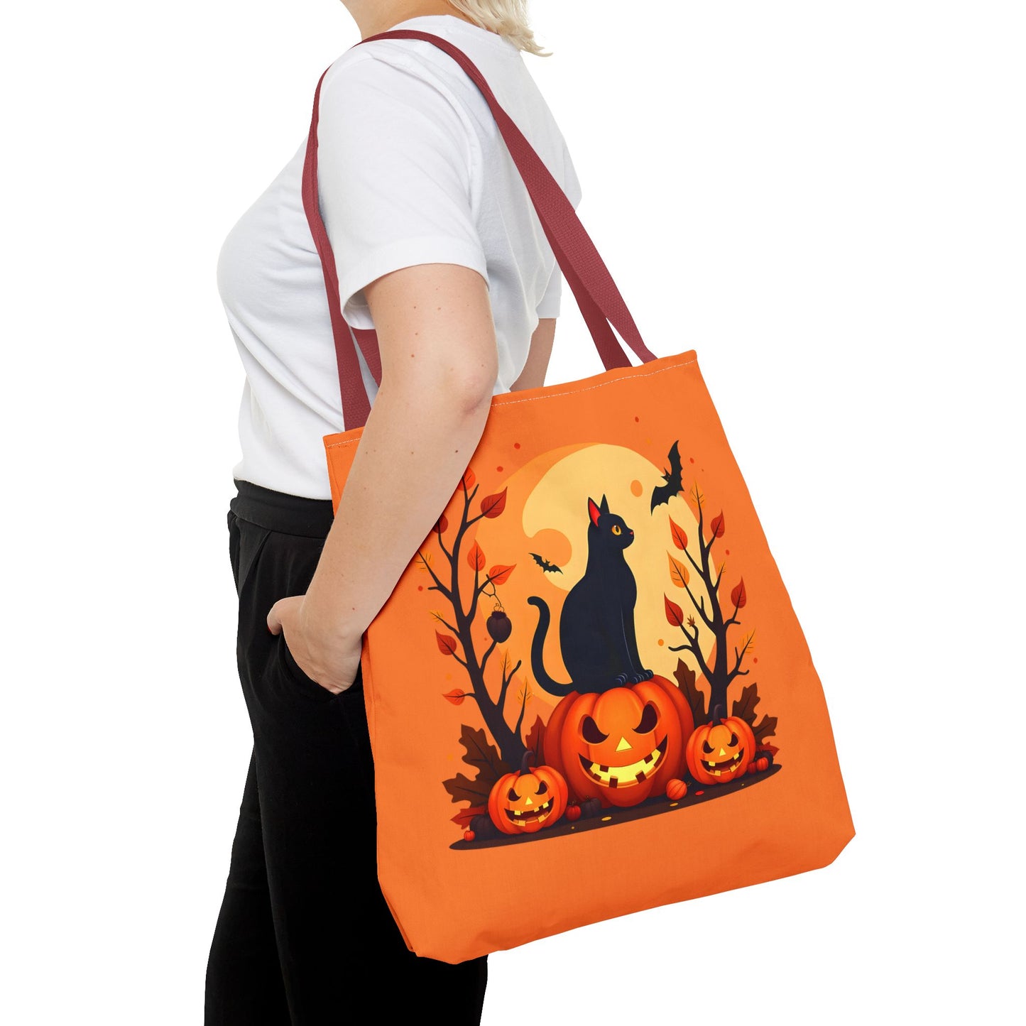 Halloween Cat Tote Bag | Spooky Halloween Accessory, Trick or Treat, Gift for Cat Lovers, Fall Fashion Must-Have, Pumpkin Decor