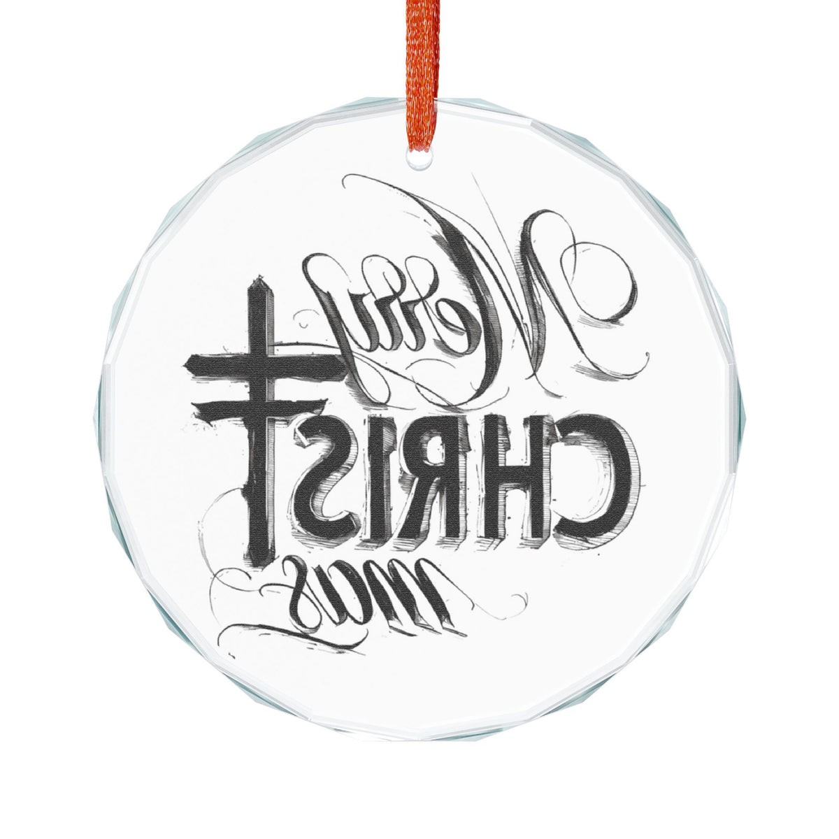 Crystal Heart Ornament — “Merry Christ-mas” Religious Christmas Glass Decoration