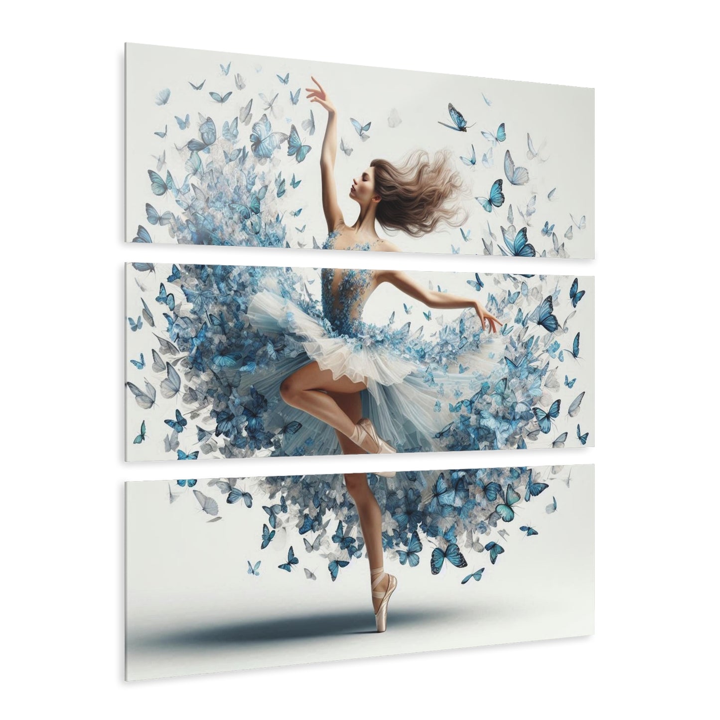 Elegant Butterfly Dance Acrylic Prints | Triptych Wall Art, Modern Home Decor, Gift for Dance Lovers, Butterfly Enthusiasts, Unique Artwork