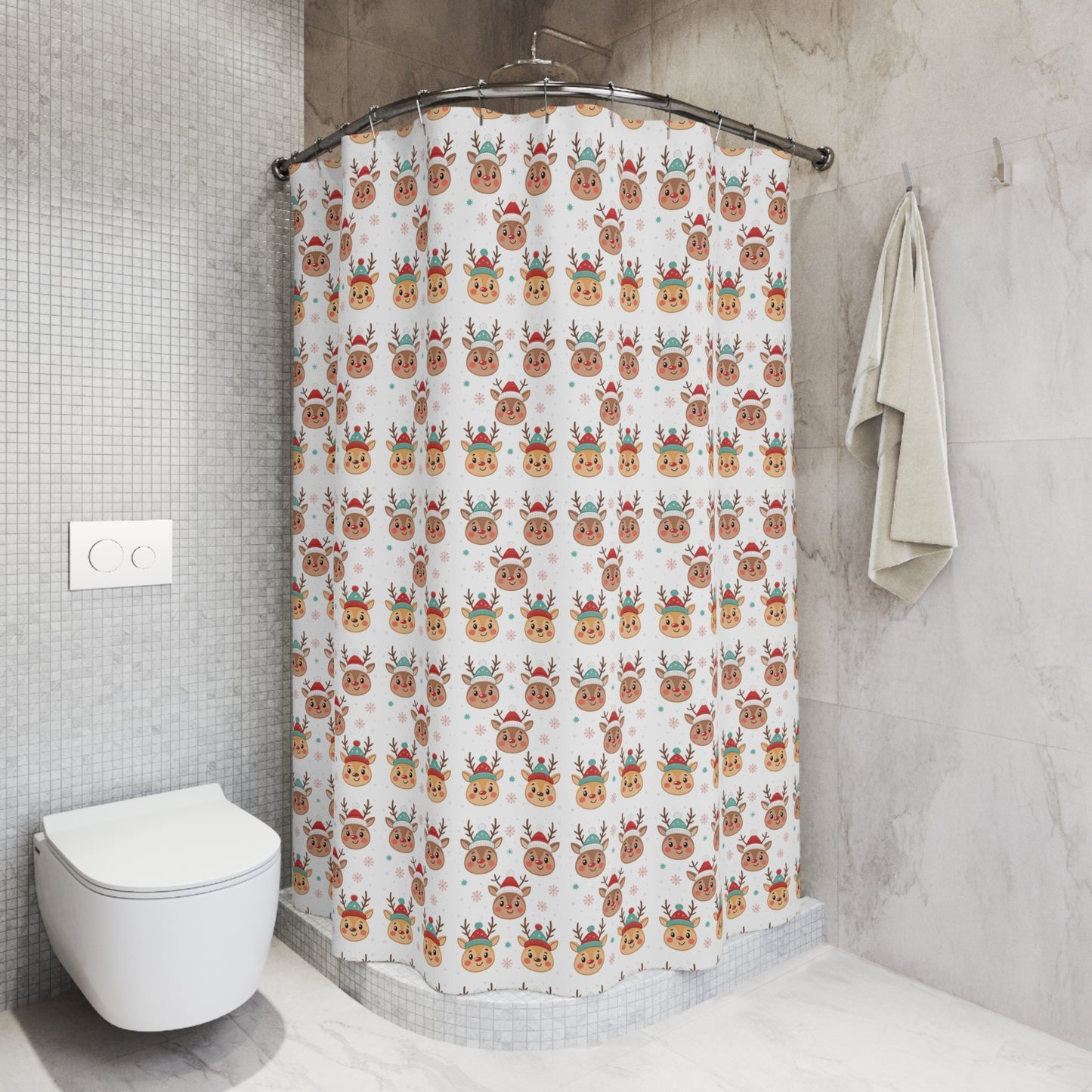 Festive Reindeer Shower Curtain | Holiday Decor, Christmas Gift, Bathroom Accessory, Seasonal Home Decor, Cute Shower Curtain