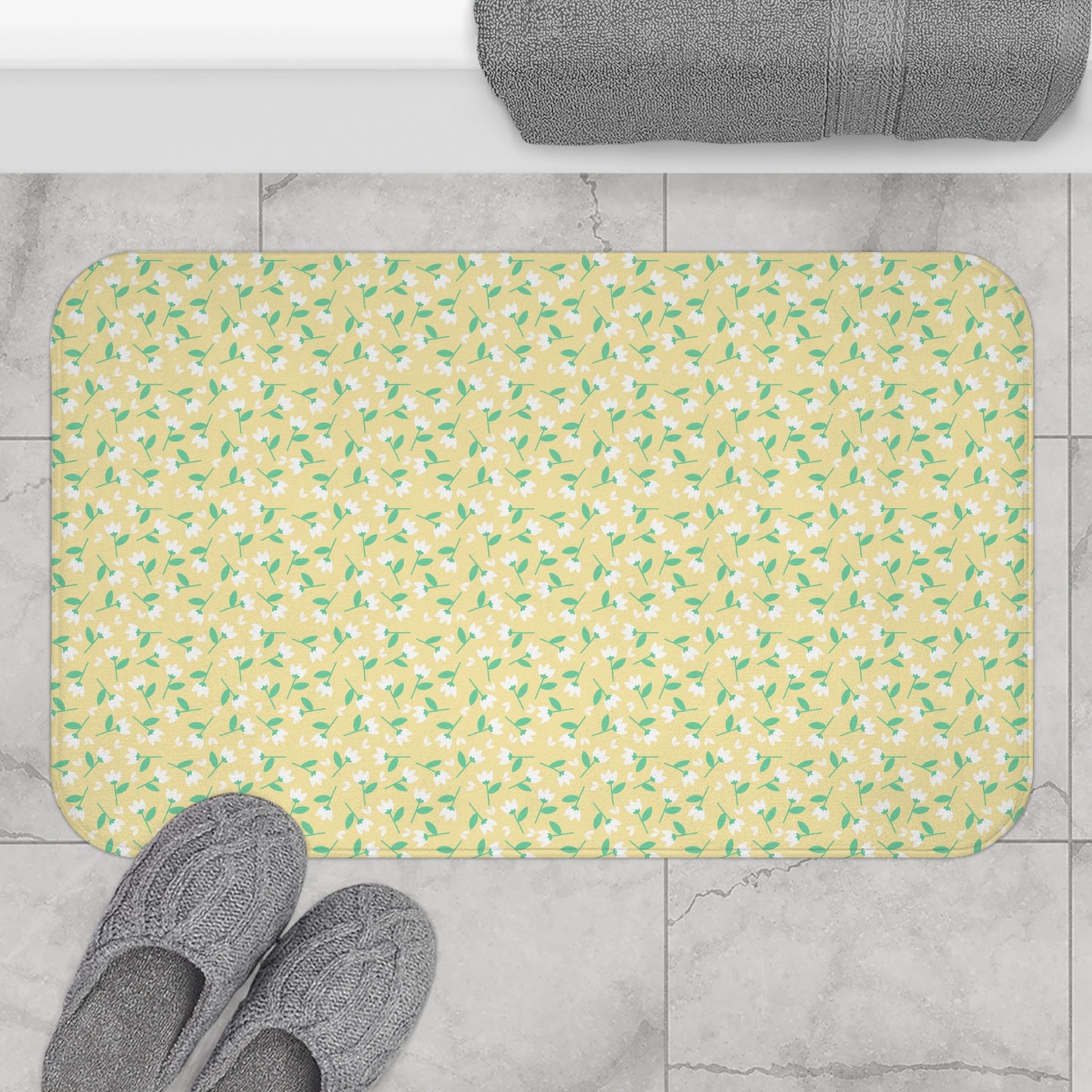 Sunny Floral Bath Mat, Vibrant Bathroom Decor, Non-Slip Mat, Home Gift, Spring Vibes, Eco-Friendly Mat