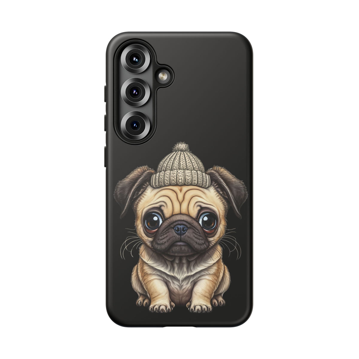 Pug Phone Case – Cute Pug Puppy Illustration on Black Tough Case