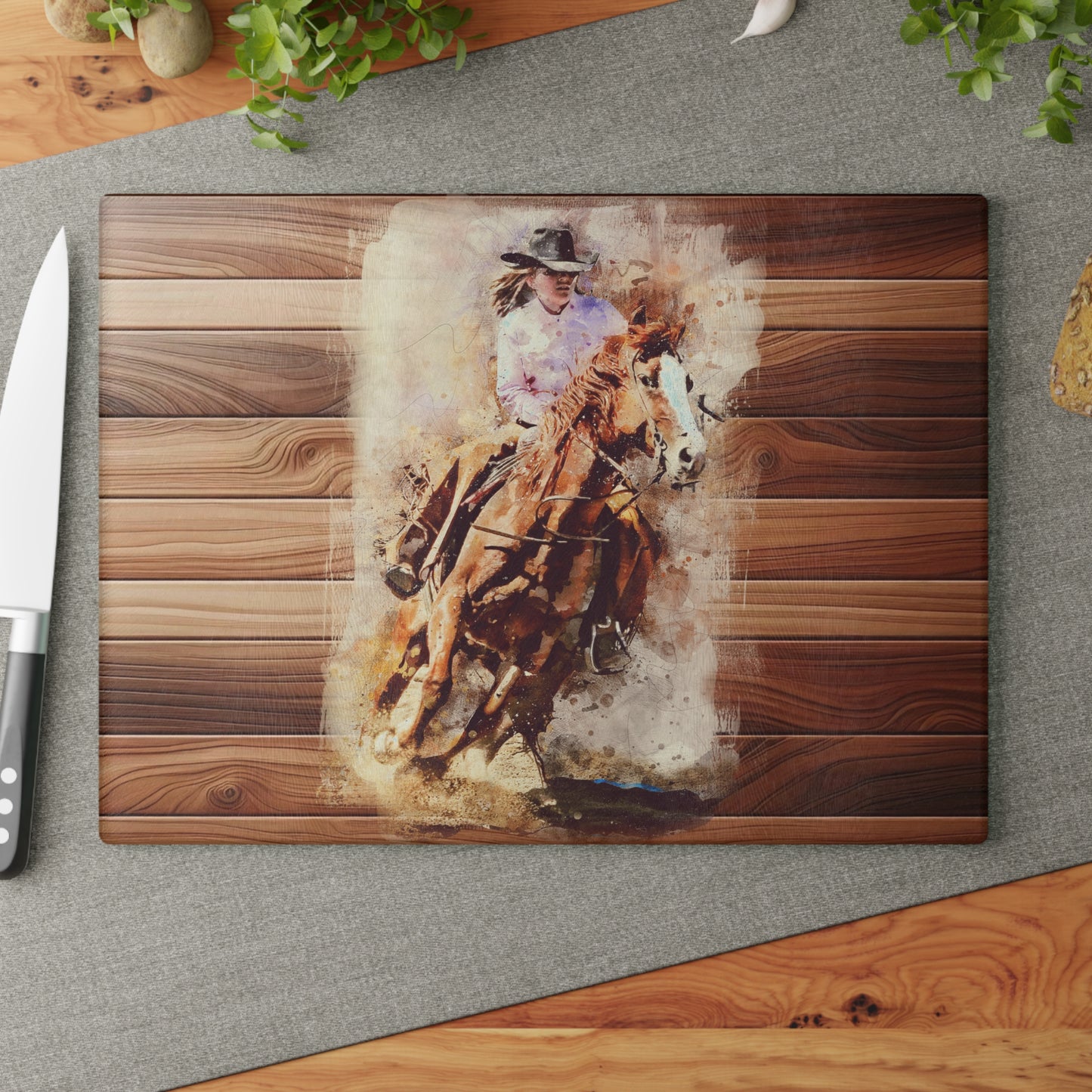 Rustic Equestrian Glass Cutting Board, Horse Lover Gift, Kitchen Decor, Unique Wedding Gift, Country Home Accessory, Farmhouse Style