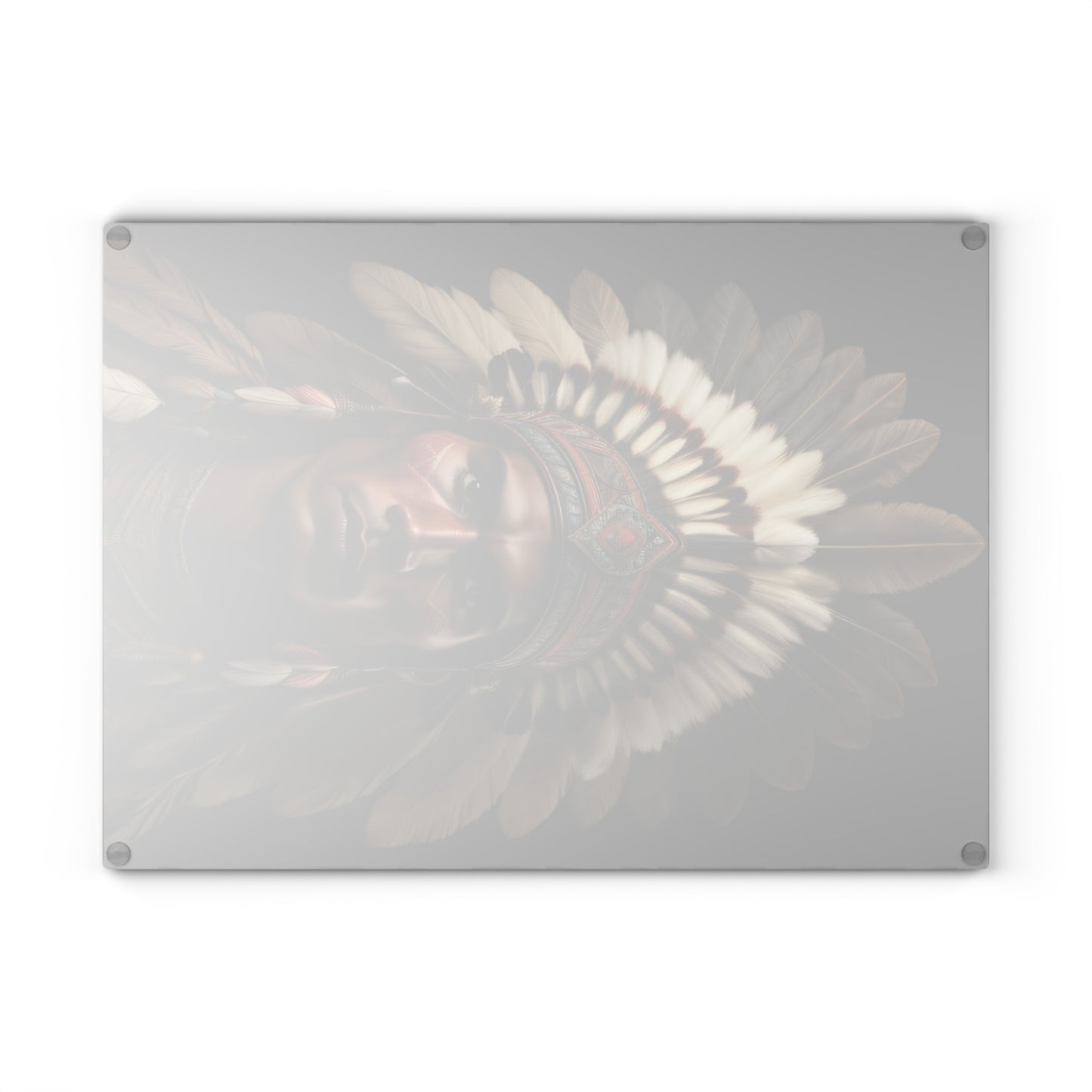 Handcrafted Glass Cutting Board with Native American Headdress Design, Chef Gift, Kitchen Decor, Unique Housewarming Gift, Functional Art