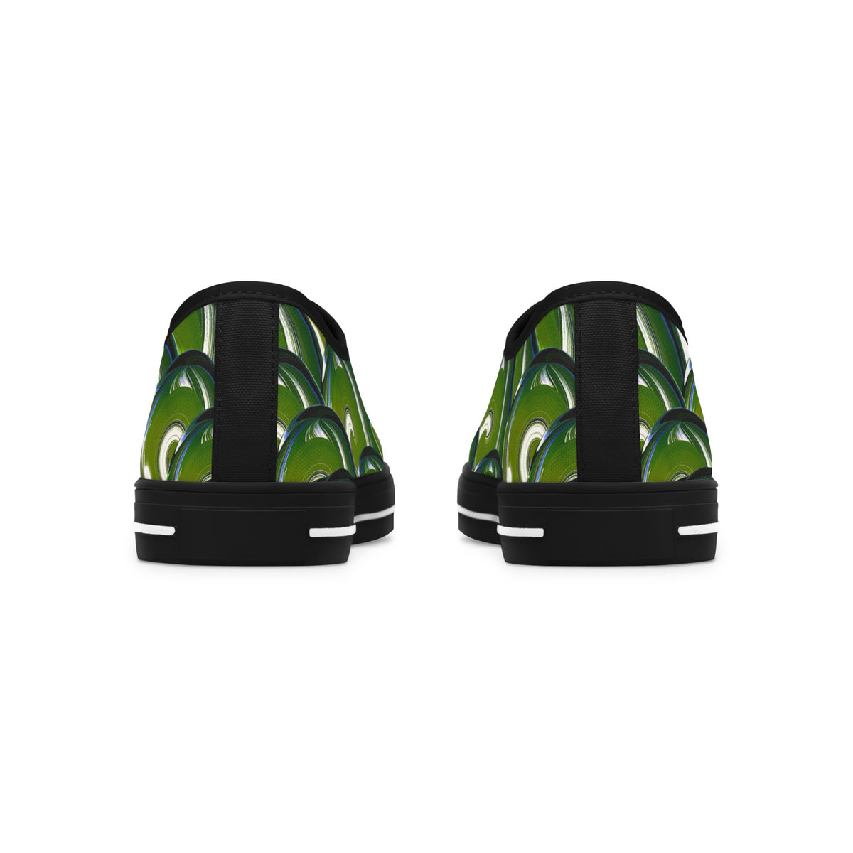Green Bubble Pattern Women's Low Top Sneakers — Retro Abstract Tennis Shoes