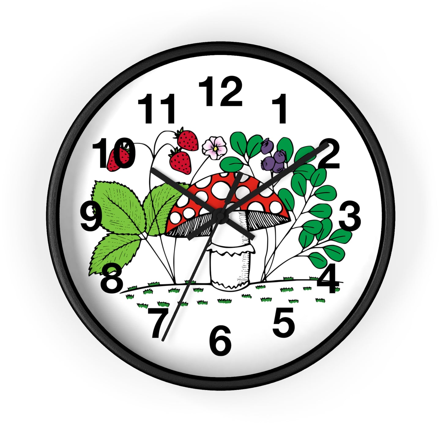 Charming Nature-Inspired Wall Clock with Mushroom and Berries, Home Decor, Rustic Clock, Gift for Nature Lovers, Boho Wall Art