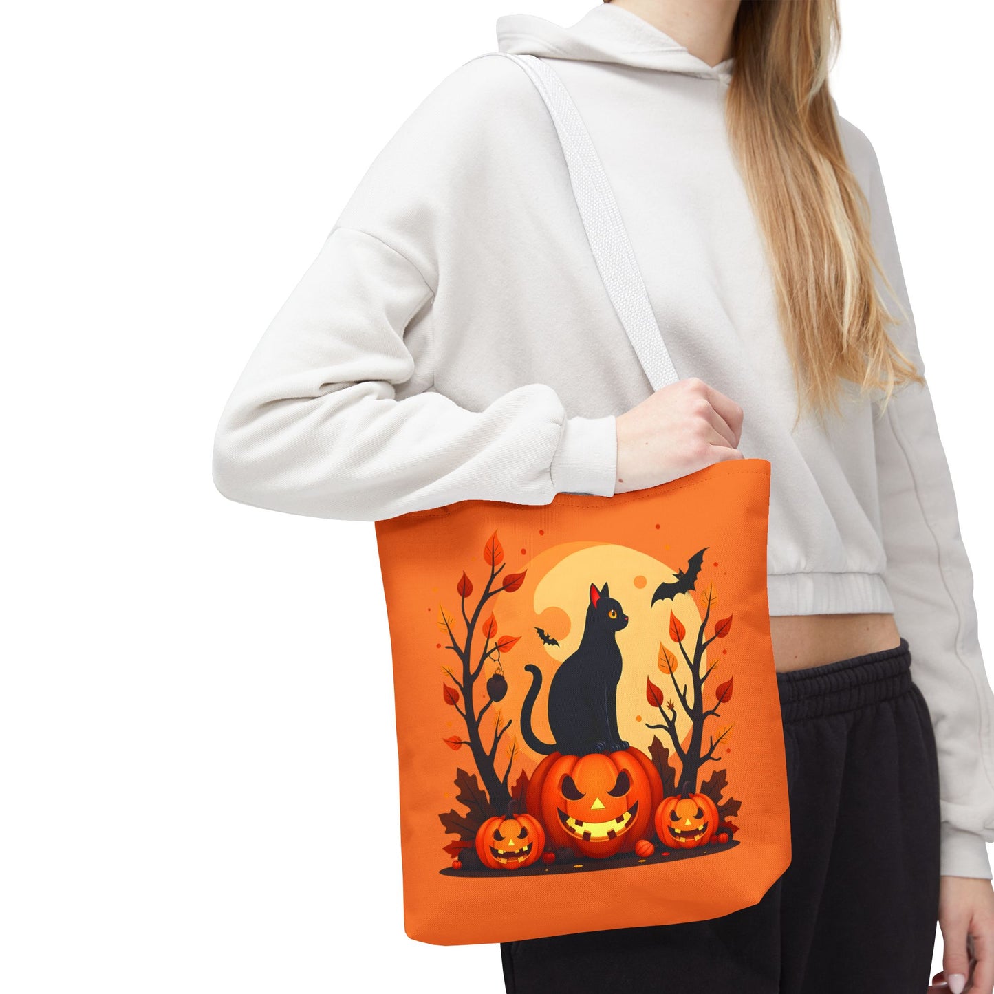 Halloween Cat Tote Bag | Spooky Halloween Accessory, Trick or Treat, Gift for Cat Lovers, Fall Fashion Must-Have, Pumpkin Decor