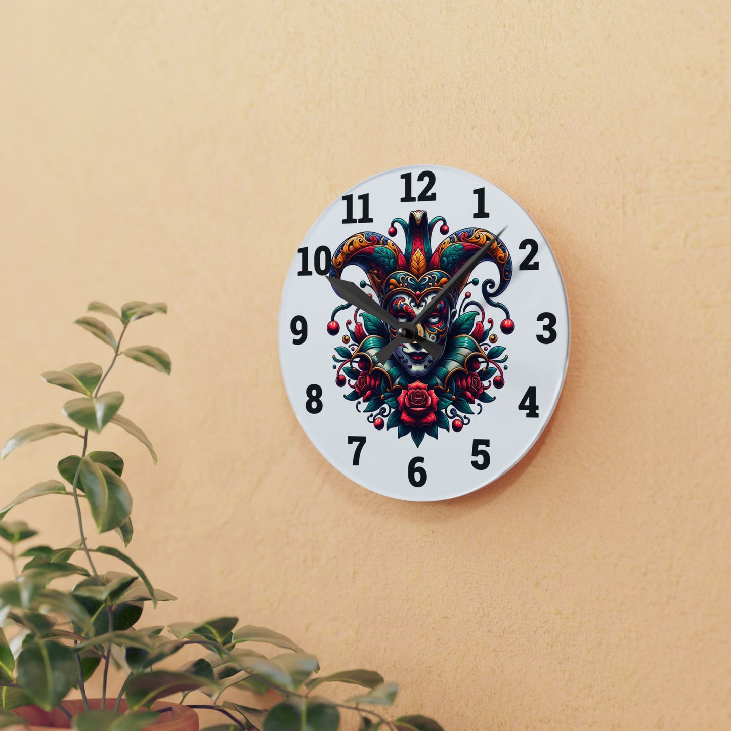 Vibrant Acrylic Wall Clock with Jester Design - Colorful Home