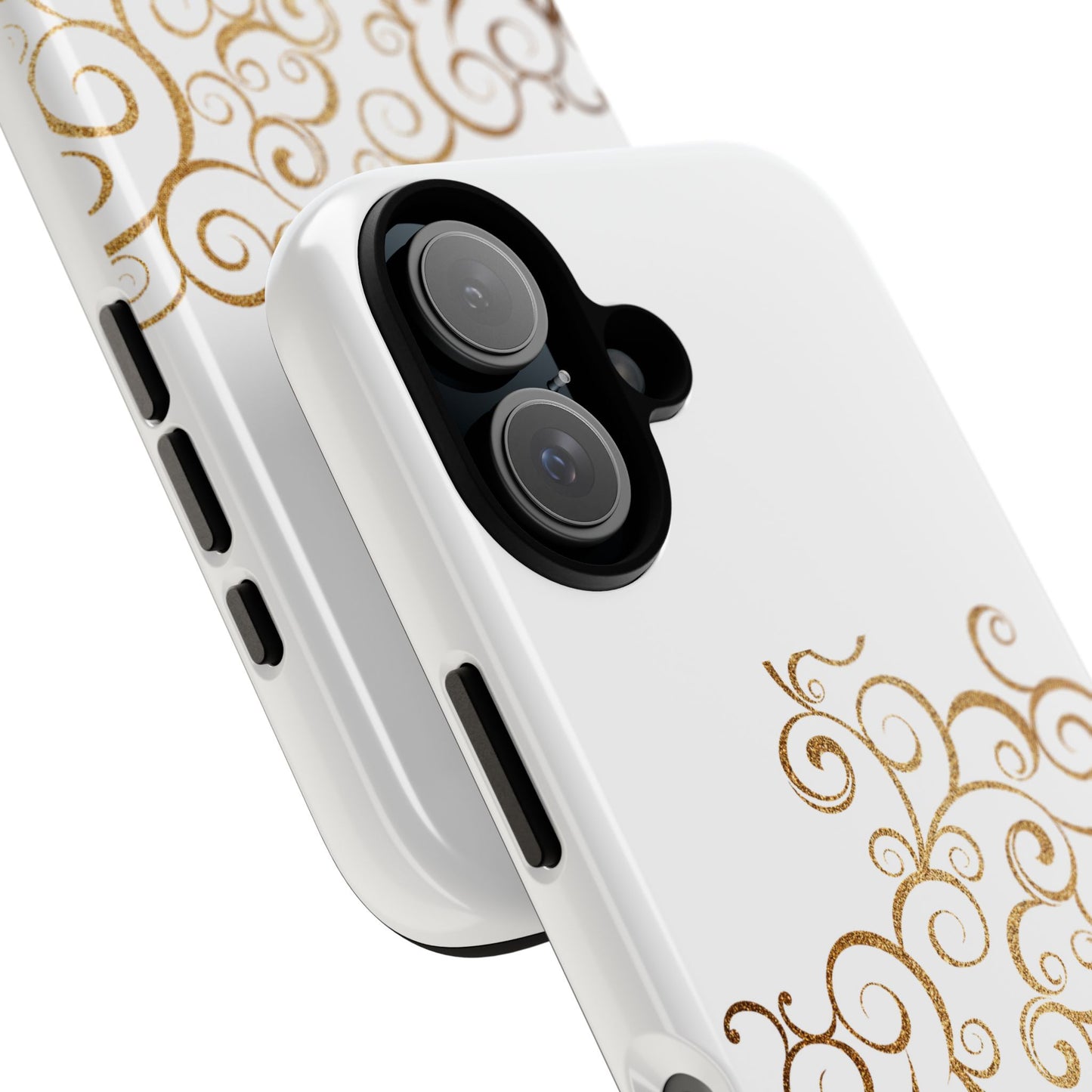 Elegant Floral Phone Case, Tough Cases, Gold Swirls, Stylish Protection, Trendy Gift, Chic Accessory
