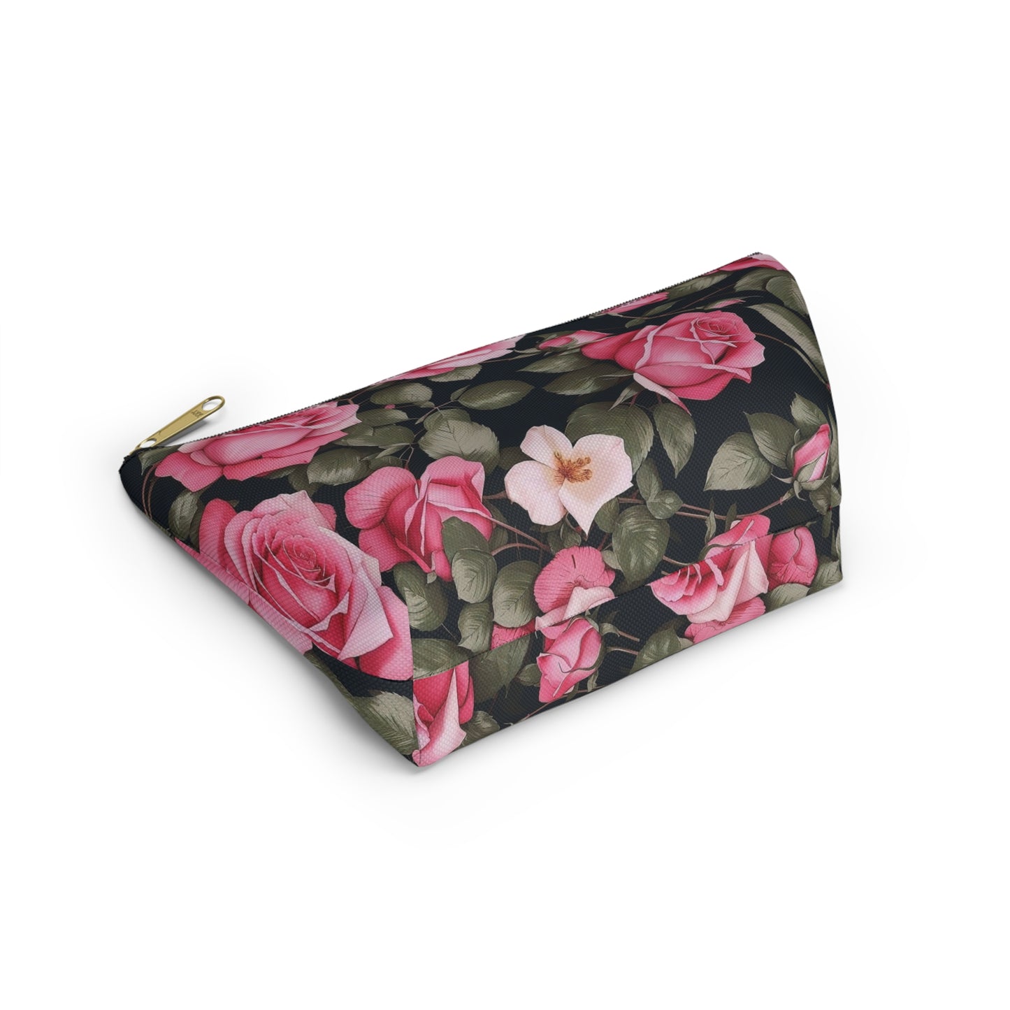 Floral Accessory Pouch, Pink Rose Makeup Bag, Travel Toiletry Case, Elegant Flower Pouch, Gift for Her