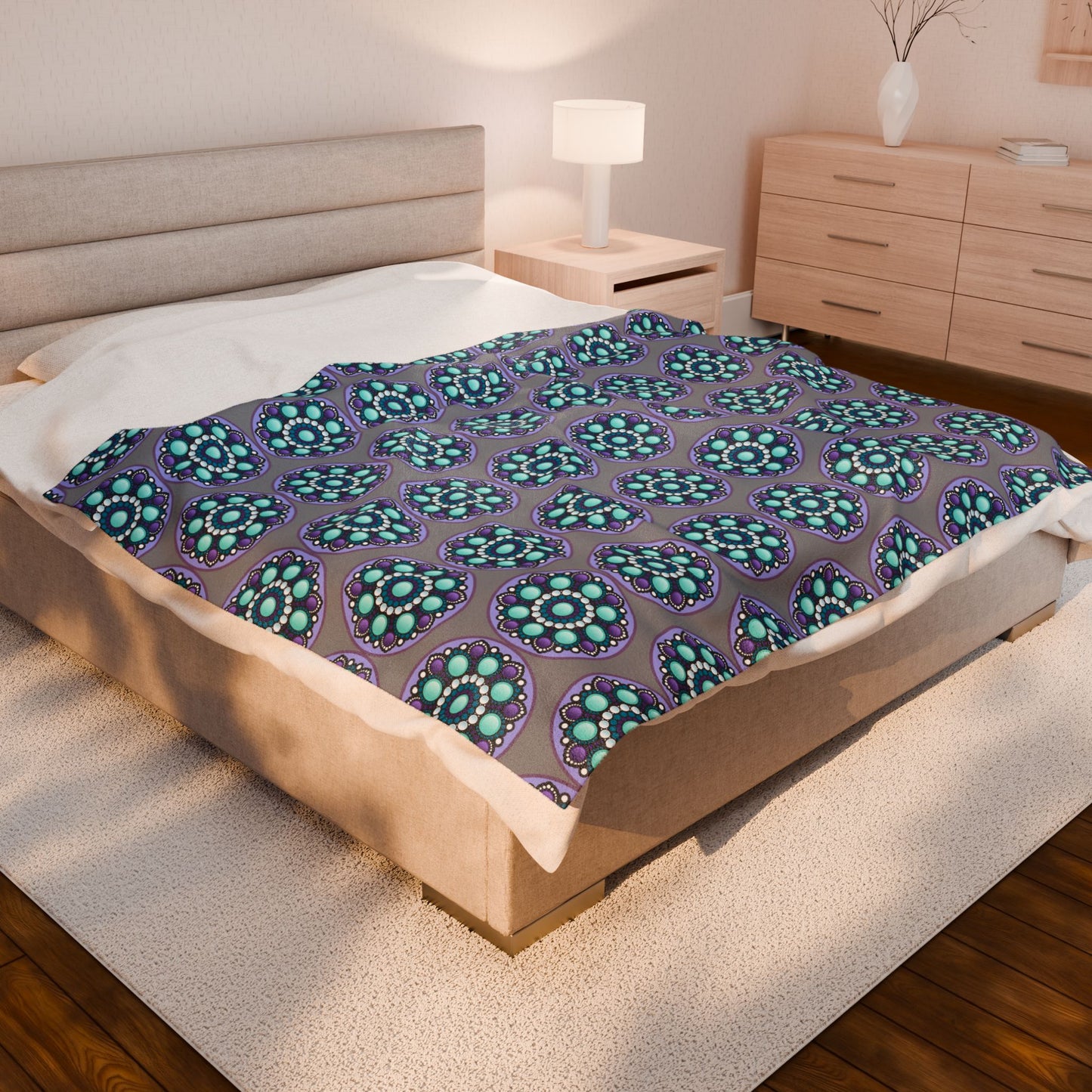 Bohemian Mandala Velveteen Plush Blanket, Cozy Throw, Decorative Bedding, Comfortable Gift, Home Decor, Yoga Retreat