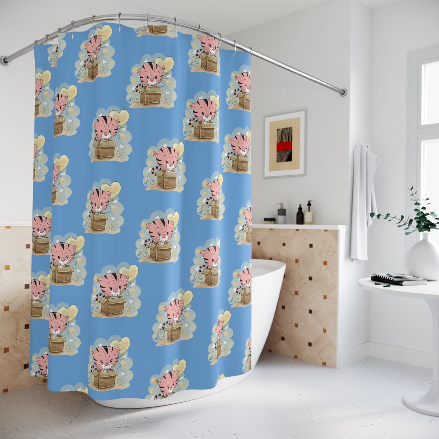 Cute Tiger Shower Curtain, Waterproof Bath Decor, Kids Bathroom