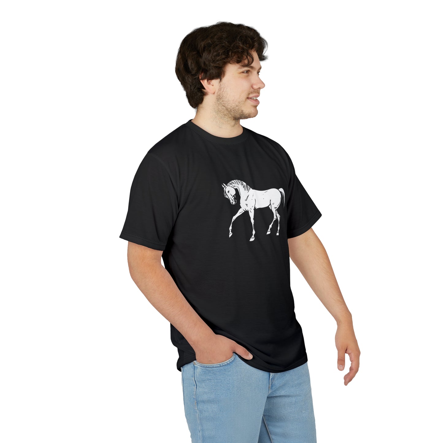 Horse Print Unisex AOP Tee, Unique Horse Lover Gift, Equine Enthusiast Apparel, Perfect for Animal Lovers, Casual Wear, Birthday Gift