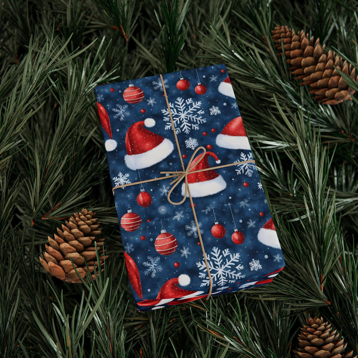 Christmas Santa Hat Wrapping Paper Roll — Festive Snowflake Gift Wrap