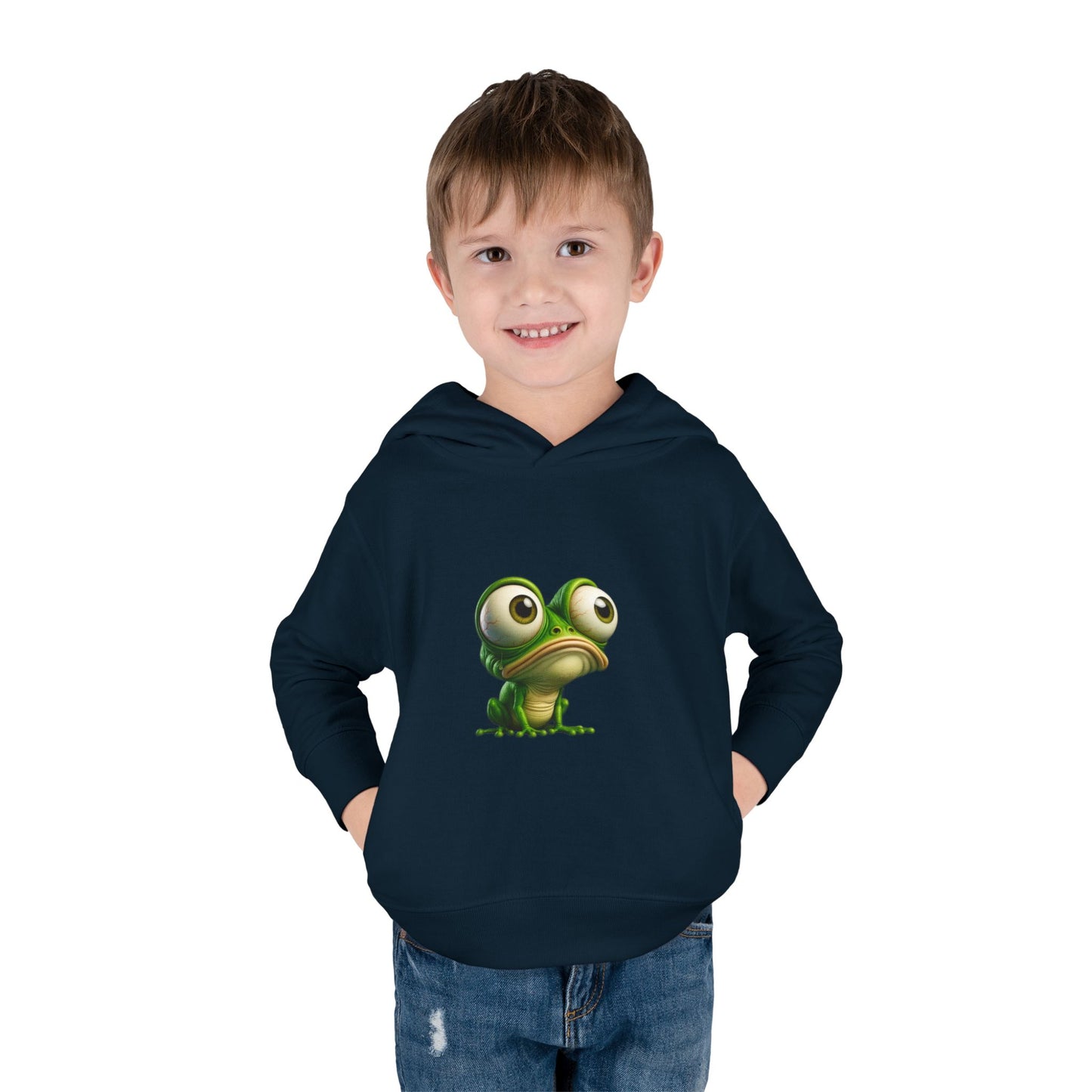 Whimsical Toddler Frog Pullover Hoodie, Cute Kids Fleece Sweater, Playful Toddler Clothing, Children's Gift, Animal Lover Apparel