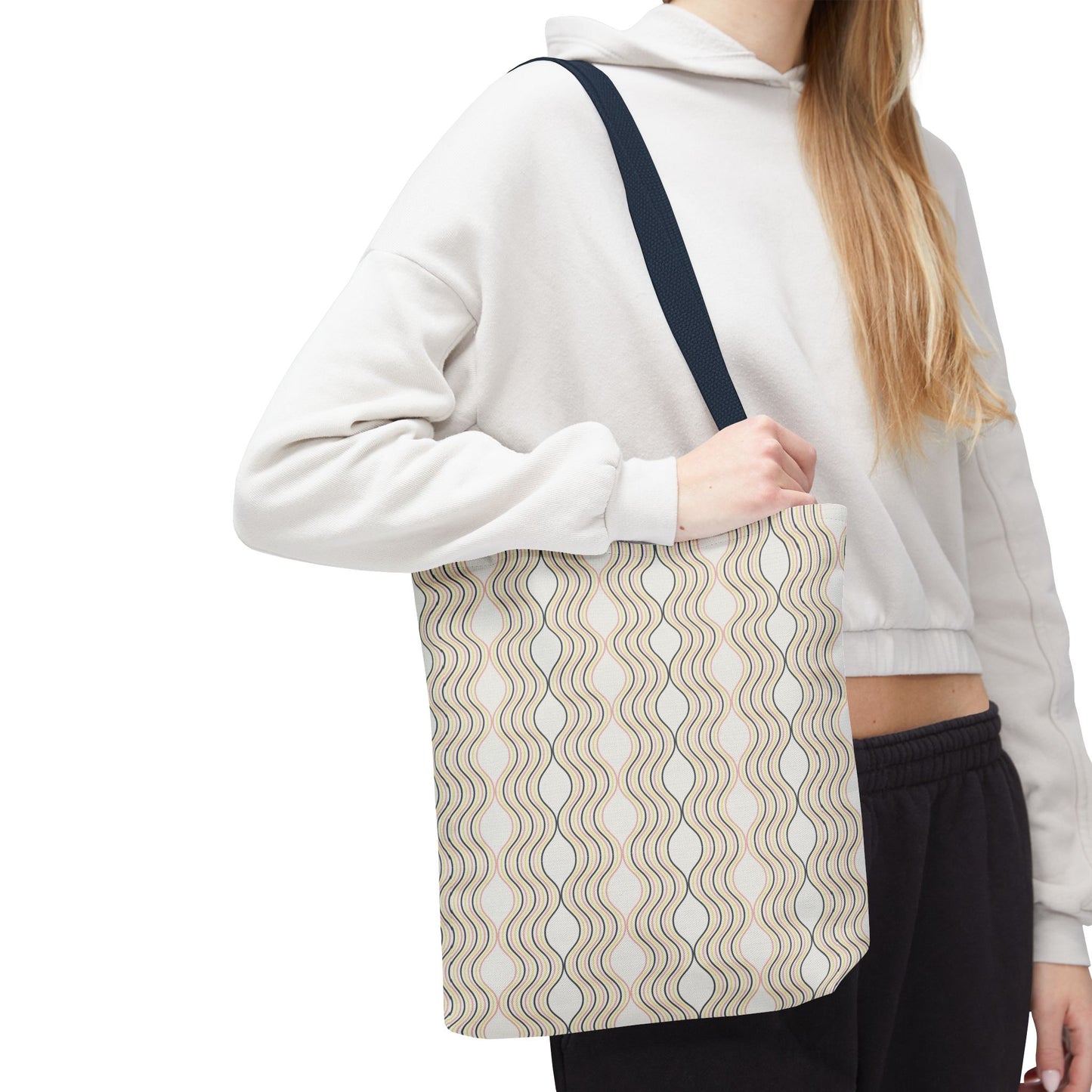 Waves Pattern Tote Bag, Boho Chic Handbag, Everyday Carry, Beach Bag, Gift for Her, Eco-Friendly Style