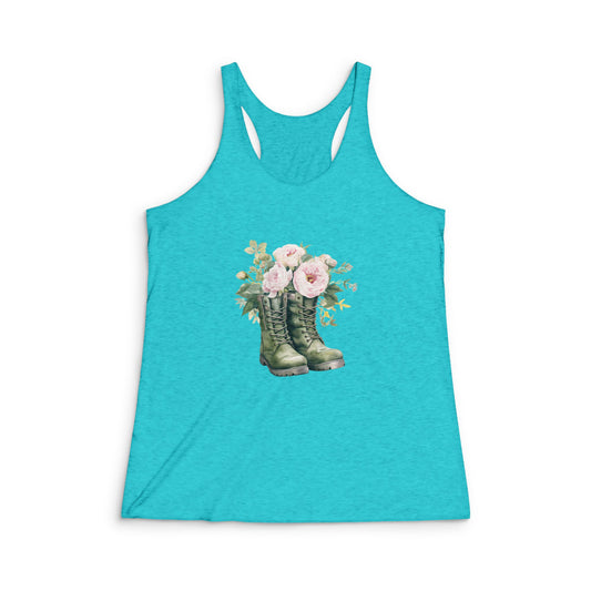 Floral Combat Boots Tank — Women's Garden Boots Racerback Tank Top