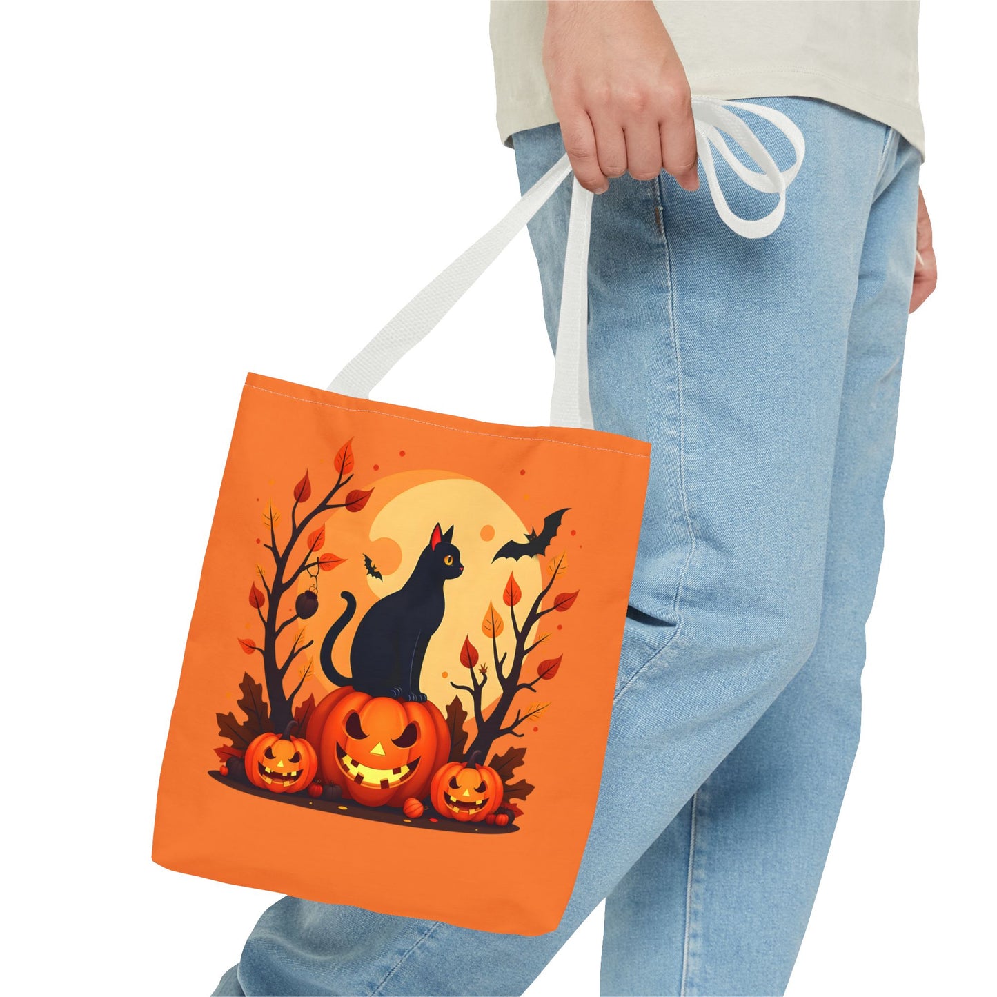 Halloween Cat Tote Bag | Spooky Halloween Accessory, Trick or Treat, Gift for Cat Lovers, Fall Fashion Must-Have, Pumpkin Decor