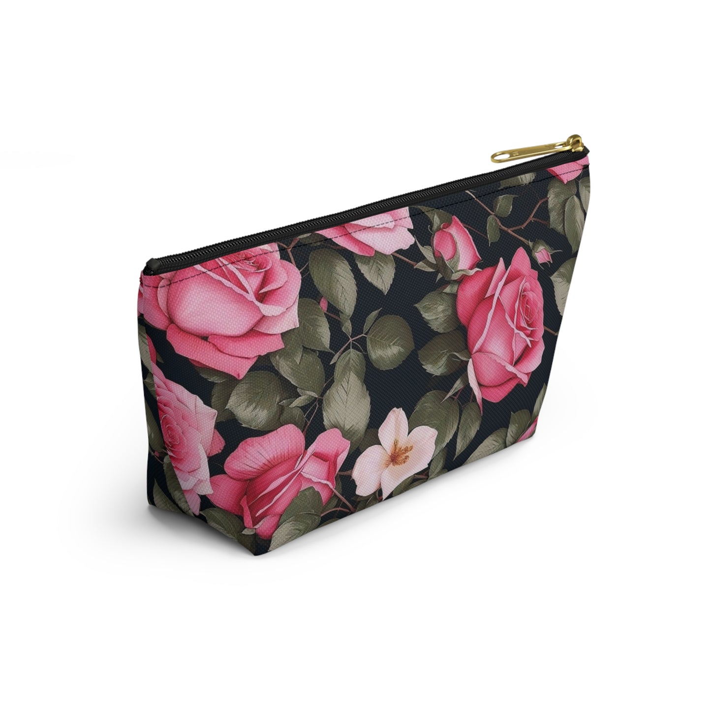 Floral Accessory Pouch, Pink Rose Makeup Bag, Travel Toiletry Case, Elegant Flower Pouch, Gift for Her