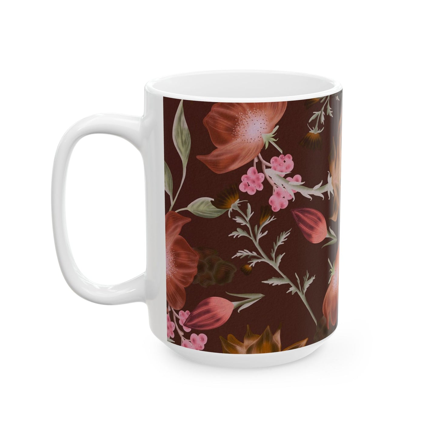 Floral Ceramic Mug, Botanical Coffee Cup, Gift for Mom, Tea Lover's Mug, Cozy Kitchen Decor, Rustic Floral Design