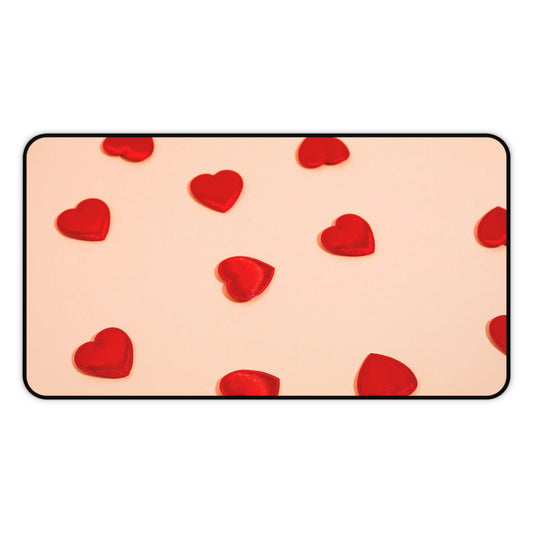 Desk Mat - Scattered Red Hearts Valentine Mouse Pad for Romantic Gift