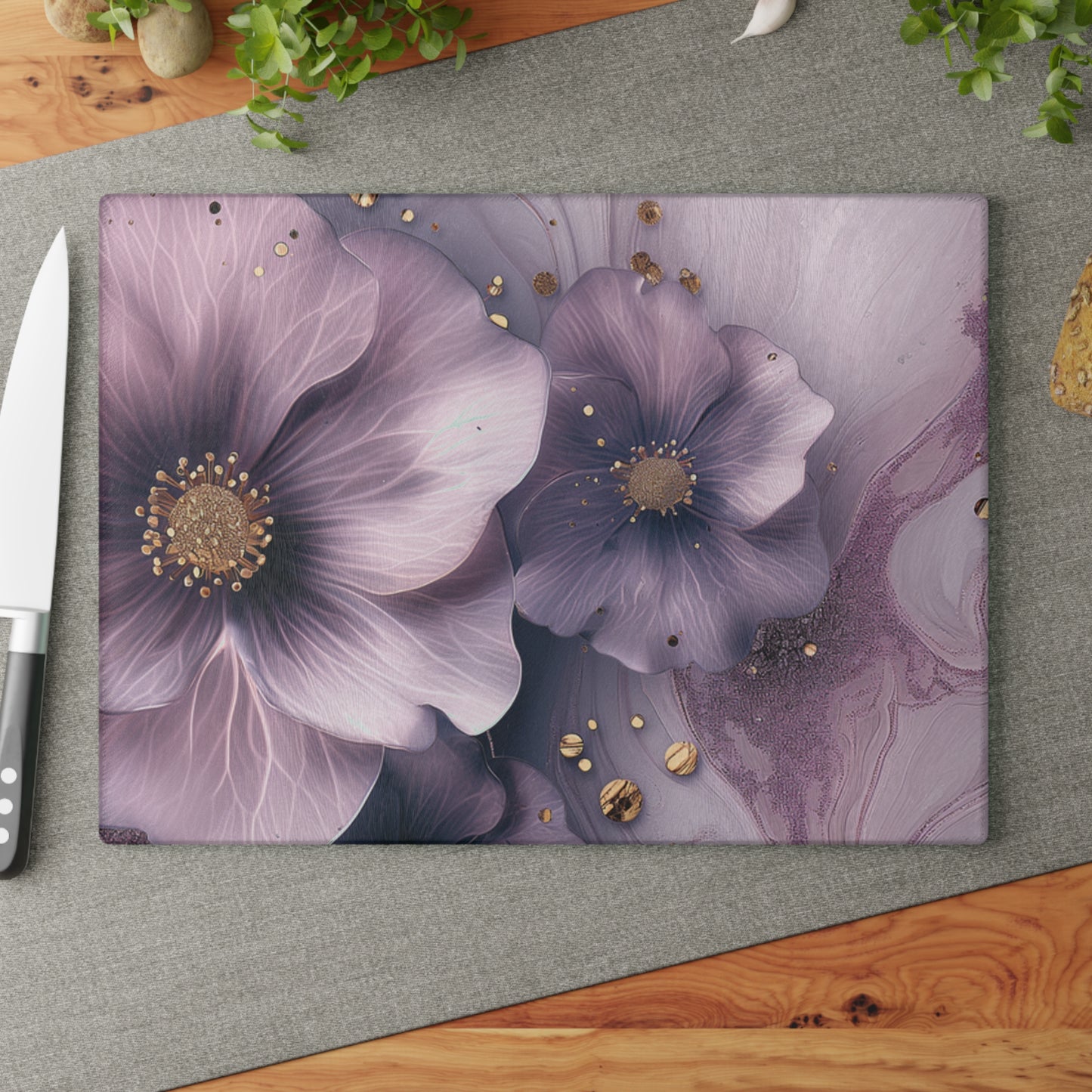 Elegant Floral Glass Cutting Board - Sophisticated Kitchen Deco