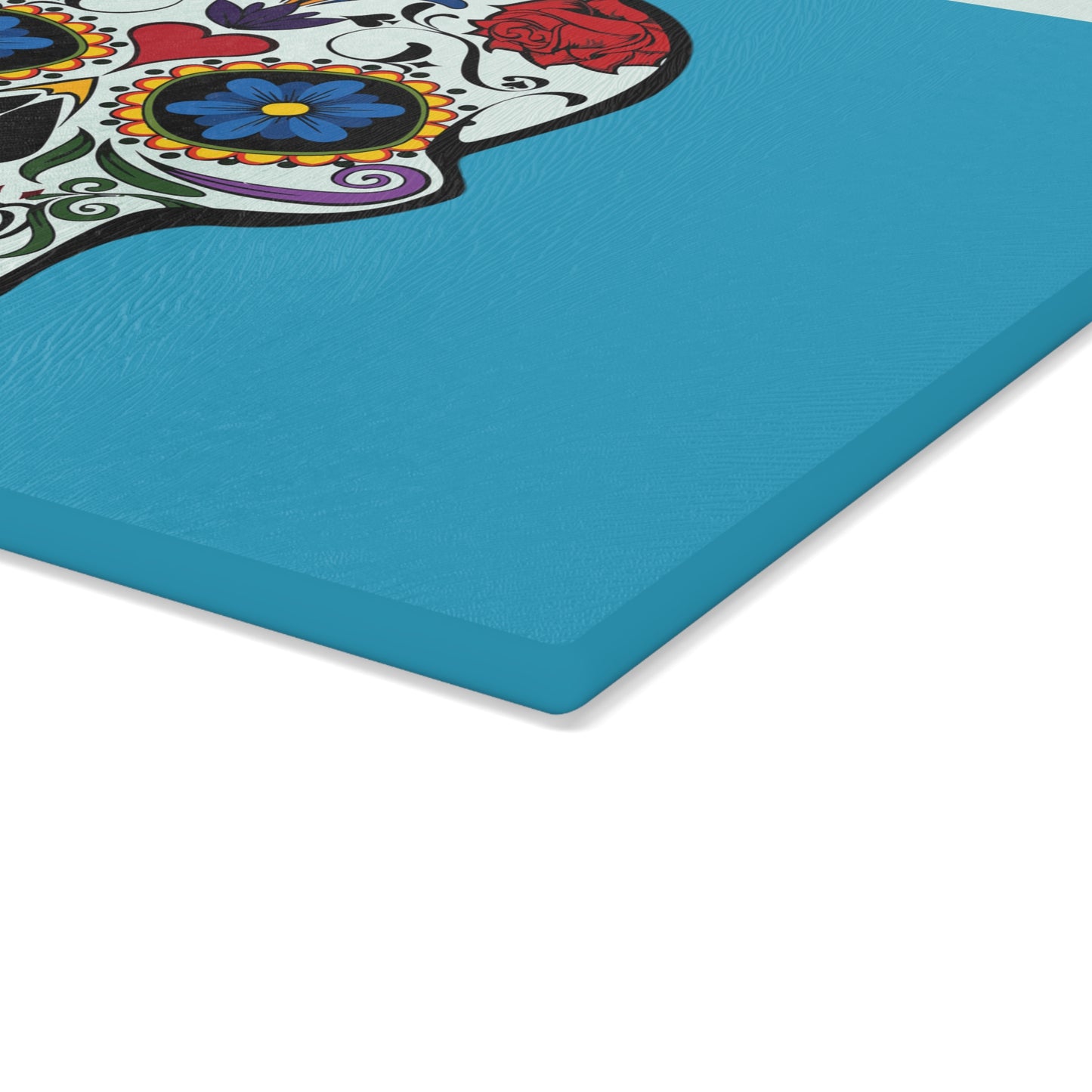 Decorative Glass Cutting Board with Colorful Sugar Skull Design