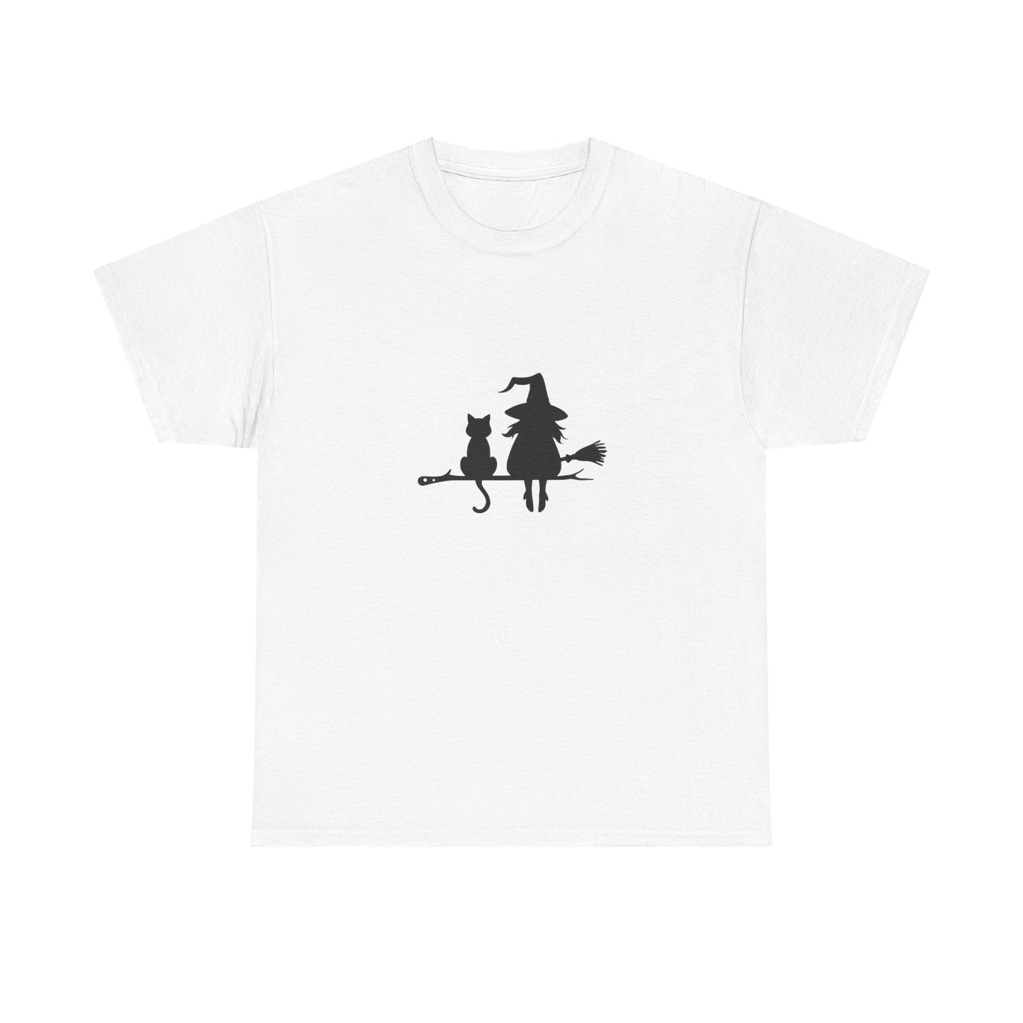Witch and Cat Tee | Spooky Unisex Shirt for Halloween | Cute Witchwear for Cat Lovers | Fall Wardrobe Essential | Gift for Magical Friends