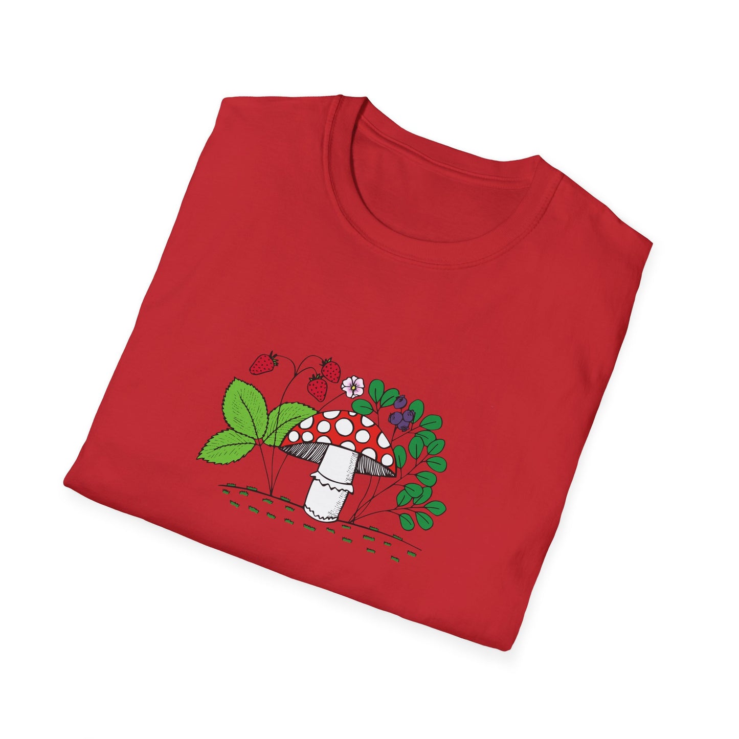 Whimsical Mushroom T-Shirt for Nature Lovers, Casual Tees, Gift for Gardeners, Unisex Softstyle Shirt, Eco-Friendly Apparel