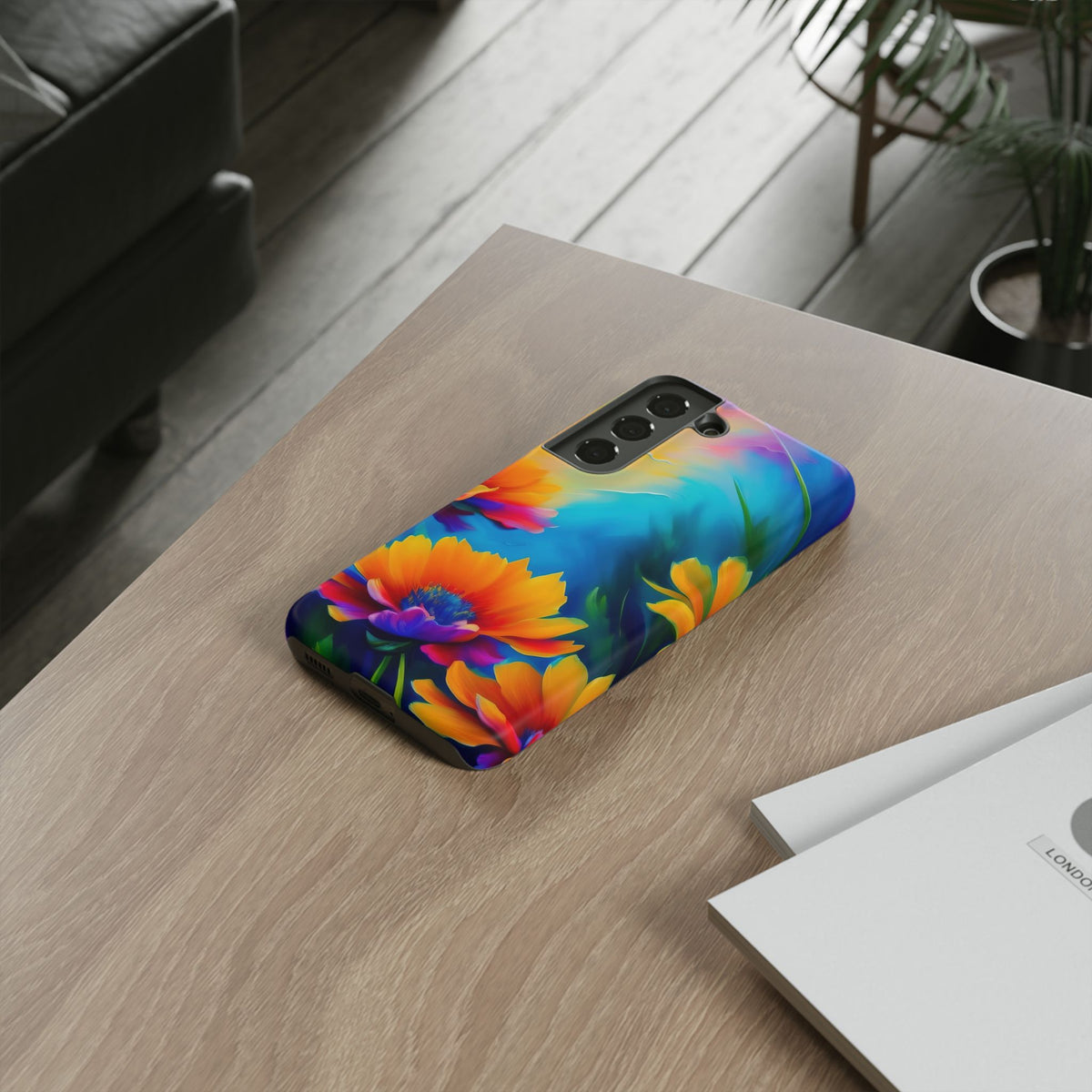 Floral Burst Tough Phone Case — Vibrant Watercolor Flowers Protective Cover