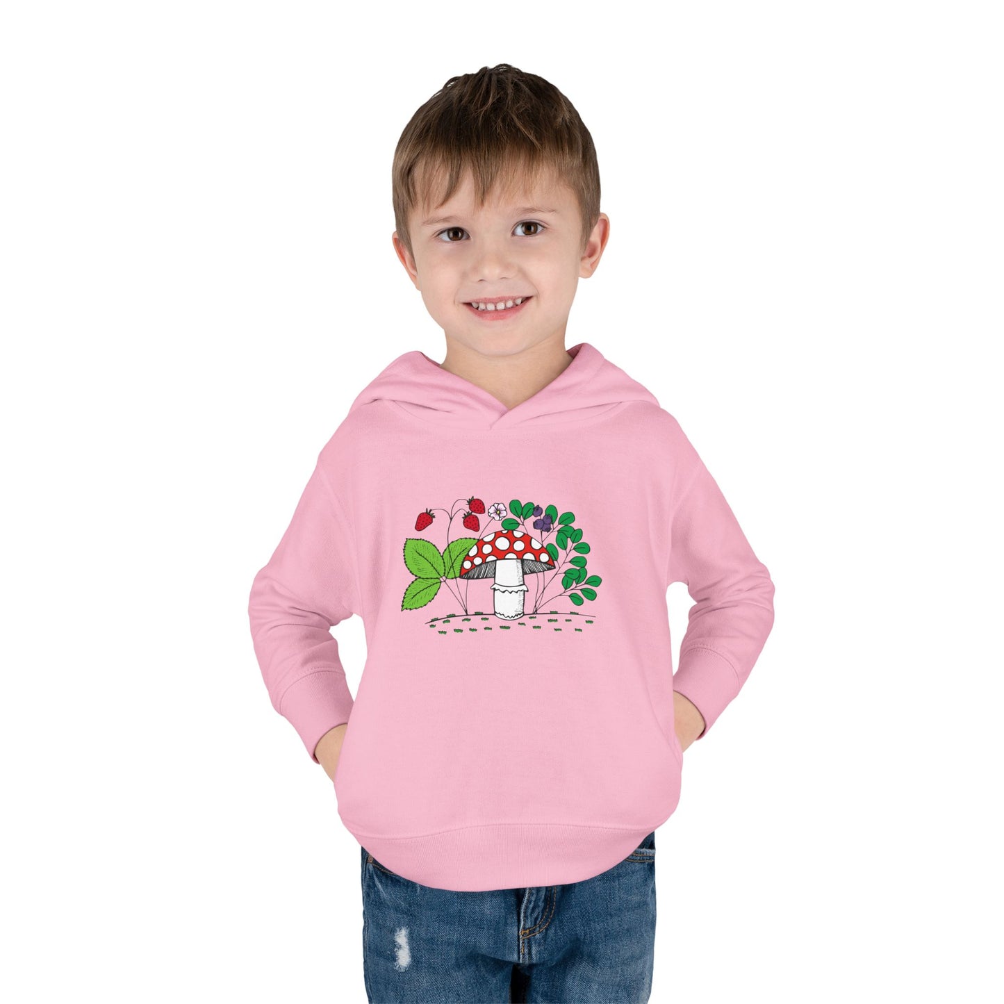 Whimsical Toddler Pullover Fleece Hoodie, Cute Sweater for Kids, Cozy Fall Fashion, Mushroom Design, Halloween Outfit, Gift for Toddlers
