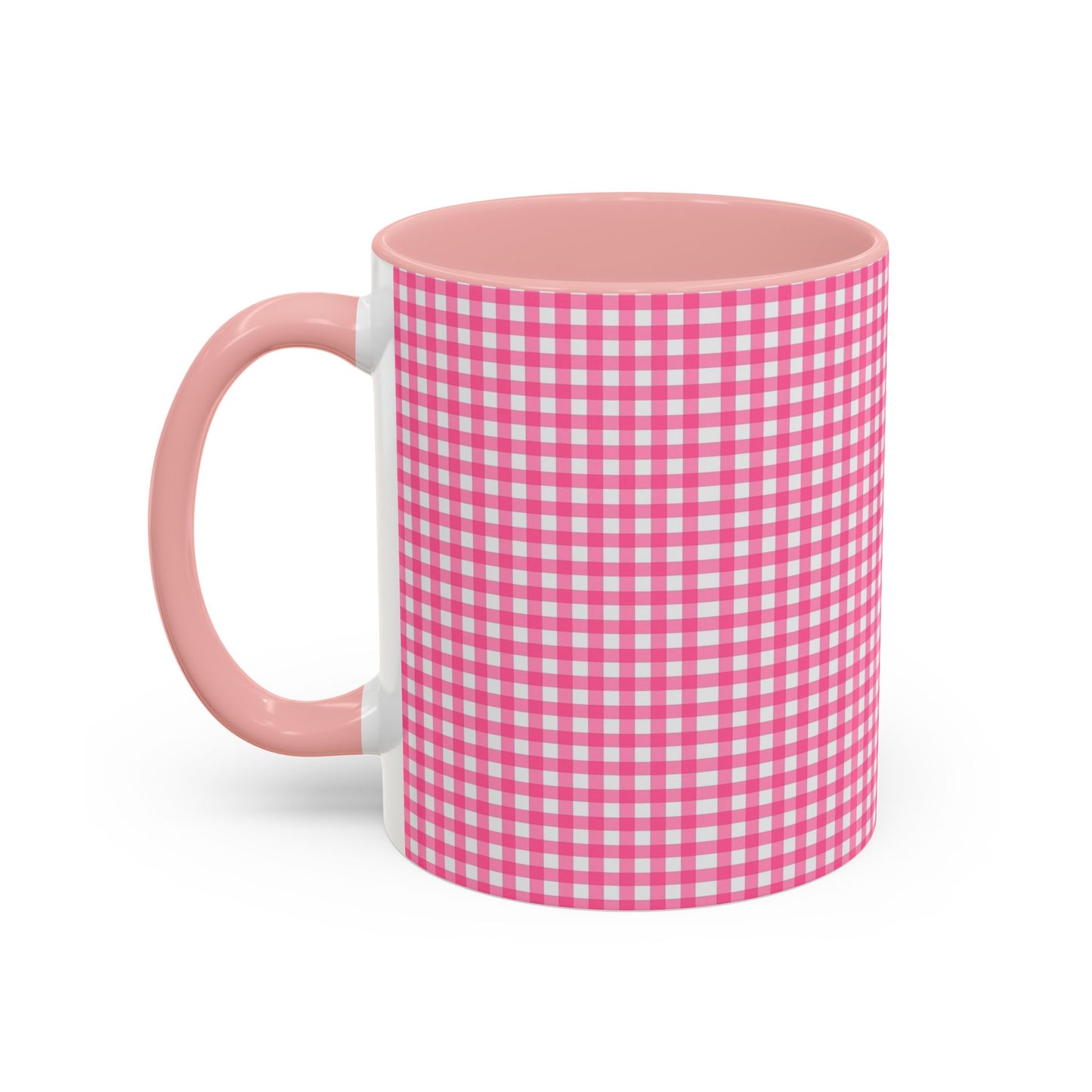 Pink Gingham Accent Coffee Mug, Cute Kitchen Decor, Gift for Coffee Lovers, Home Office Mug, Spring and Summer Vibes