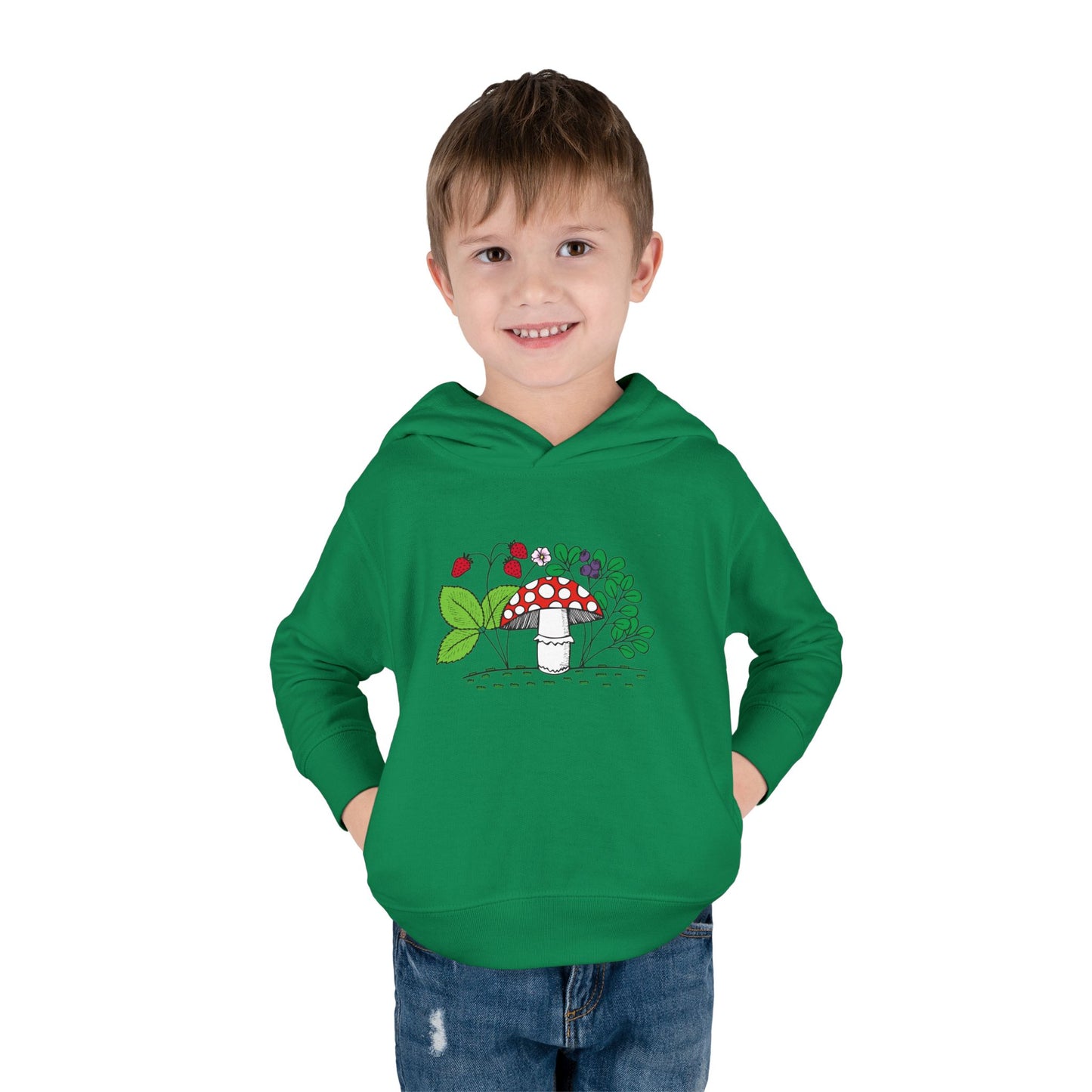 Whimsical Toddler Pullover Fleece Hoodie, Cute Sweater for Kids, Cozy Fall Fashion, Mushroom Design, Halloween Outfit, Gift for Toddlers