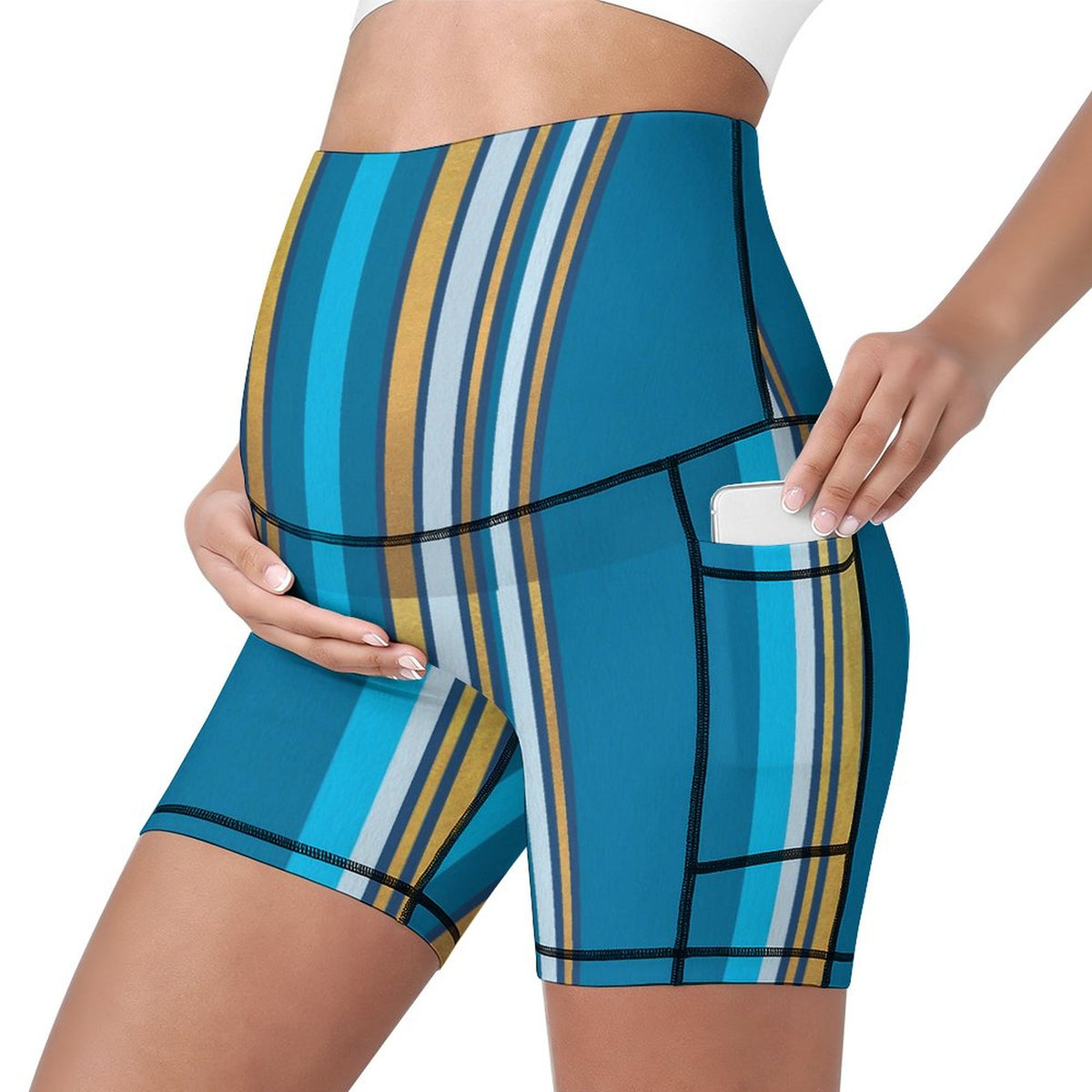 Pregnancy Yoga Shorts Blue Stripes