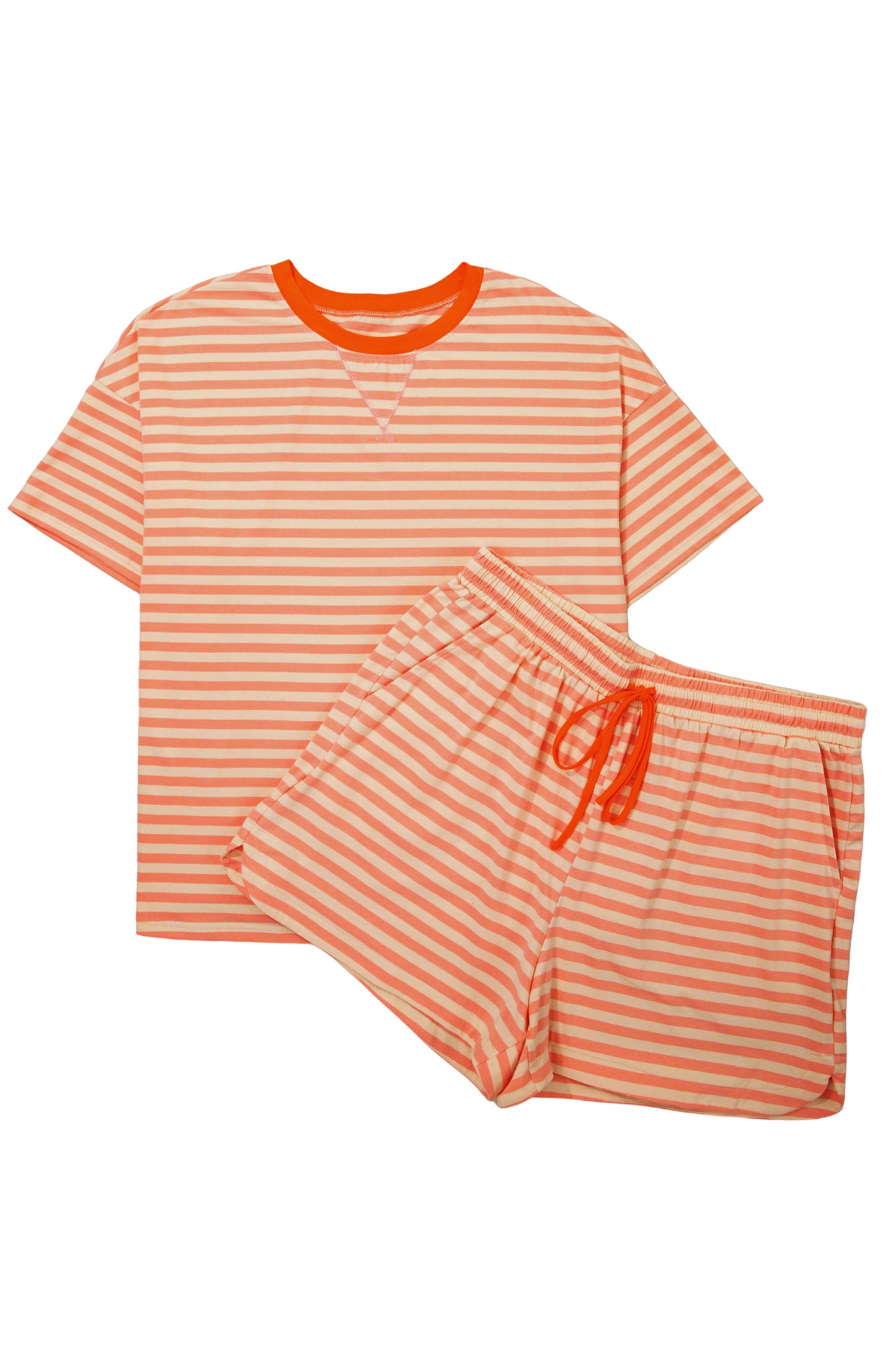 Stripe Drop Shoulder T Shirt and Shorts Plus Size Summer Set