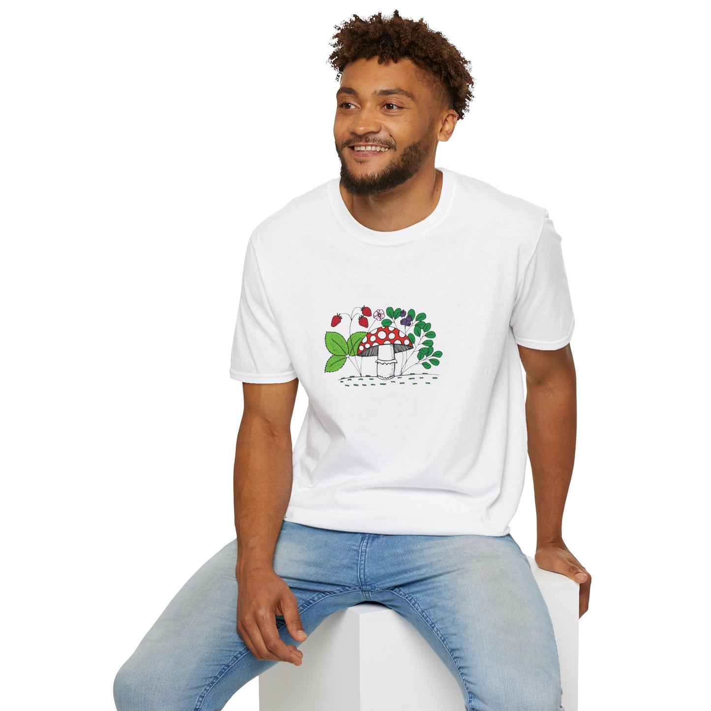 Whimsical Mushroom T-Shirt for Nature Lovers, Casual Tees, Gift for Gardeners, Unisex Softstyle Shirt, Eco-Friendly Apparel