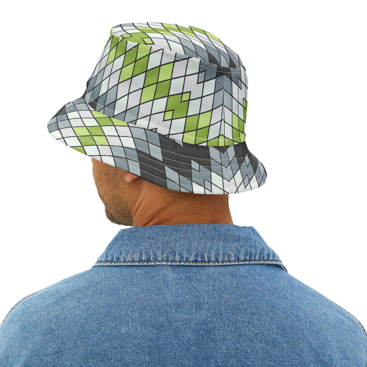Argyle Geo Bucket Hat — Green & Gray Patterned Summer Sun Hat