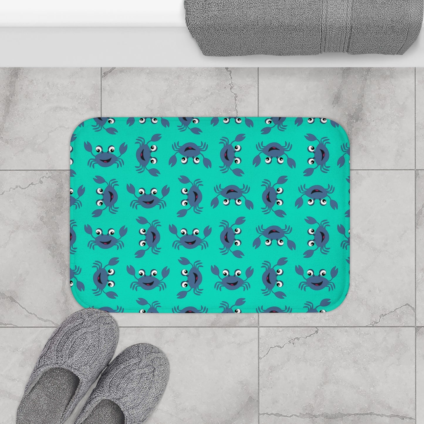 Cute Crab Bath Mat, Coastal Bathroom Decor, Non-Slip Floor Mat, Kids Bathroom Accessory, Summer Beach Theme