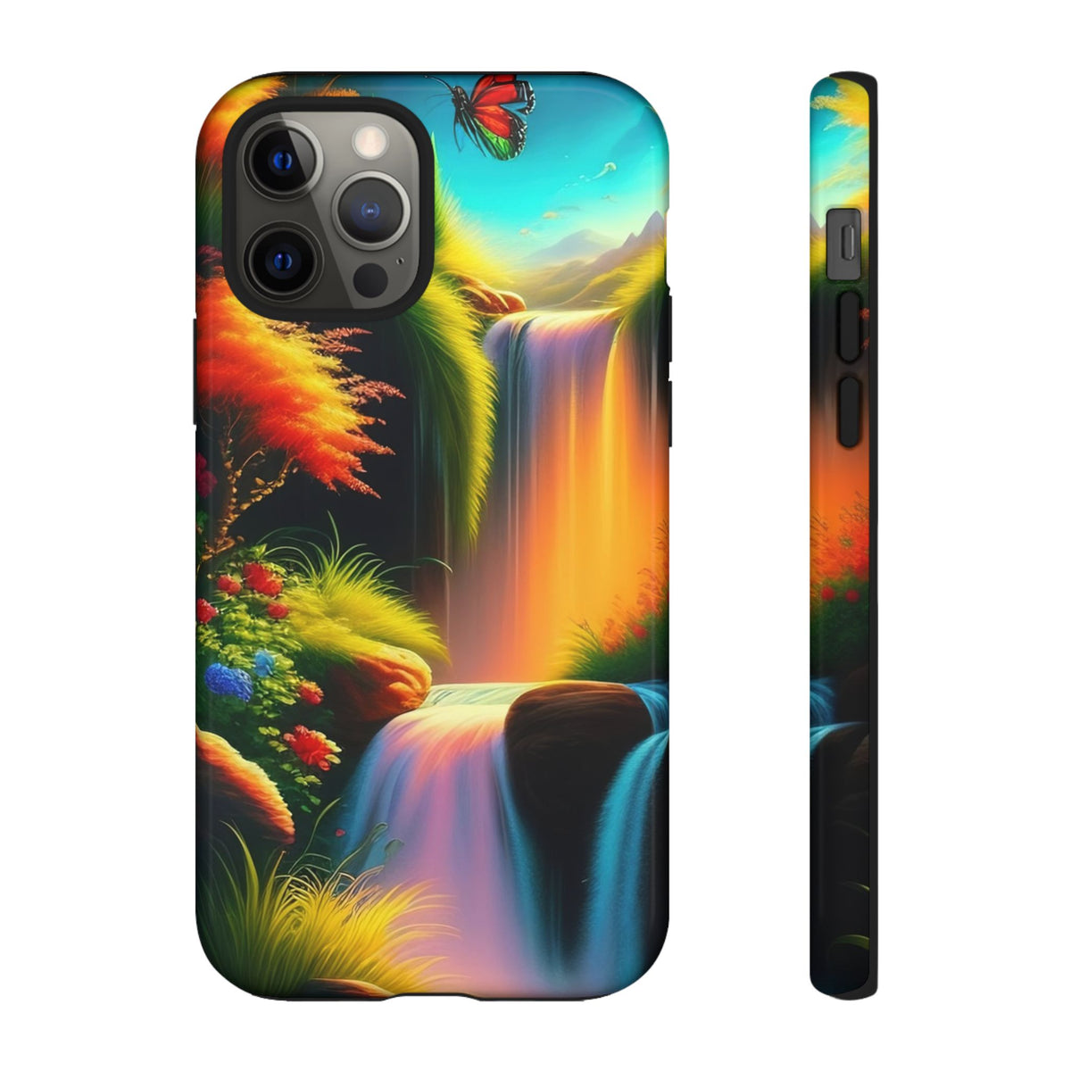 Phone Case - Vibrant Waterfall Landscape with Butterfly | Colorful Nature Protective Case