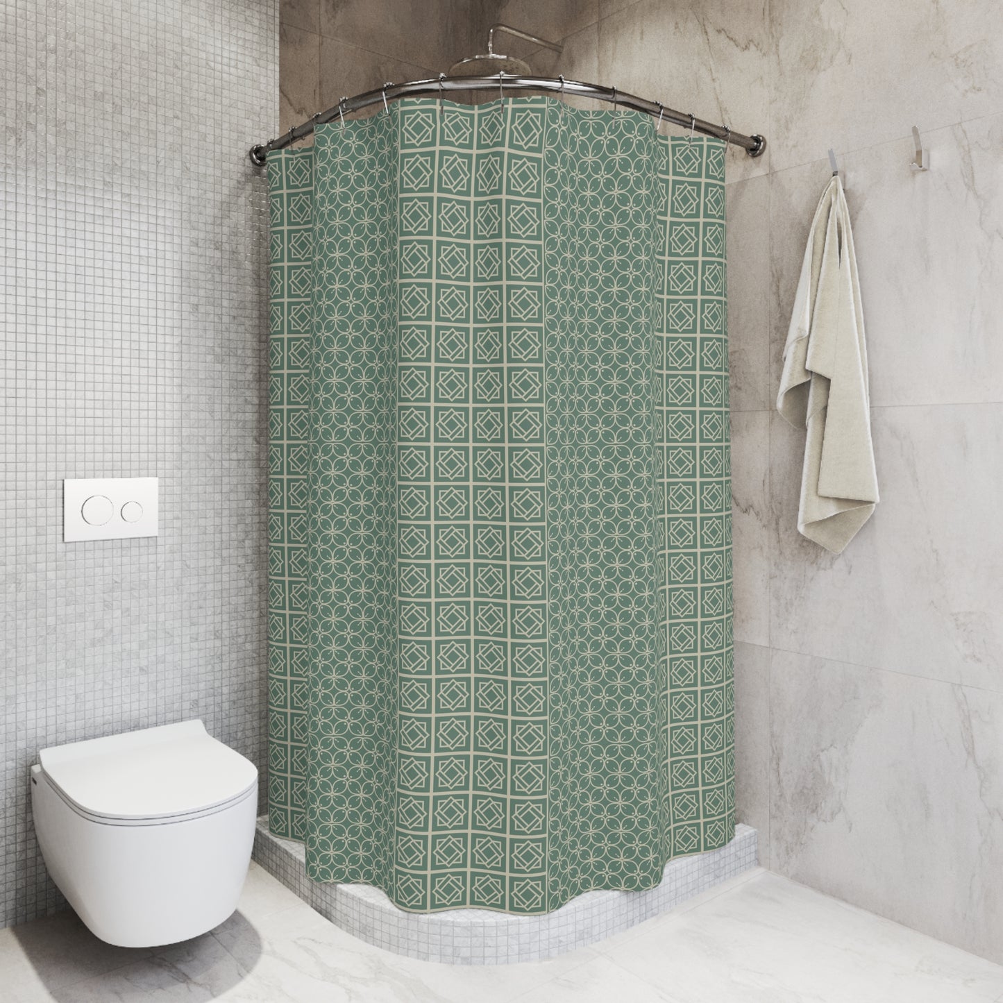 Elegant Geometric Shower Curtain, Modern Home Decor, Bathroom Makeover, Unique Gift, Green Patterned Home Accessory