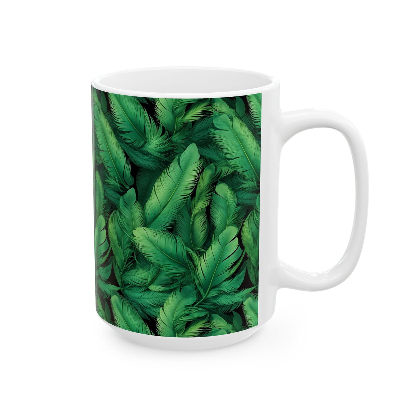 Green Leaves Ceramic Mug - Nature Lover Gift, Coffee Cup, Plant Decor, Eco-Friendly, Botanical Kitchenware