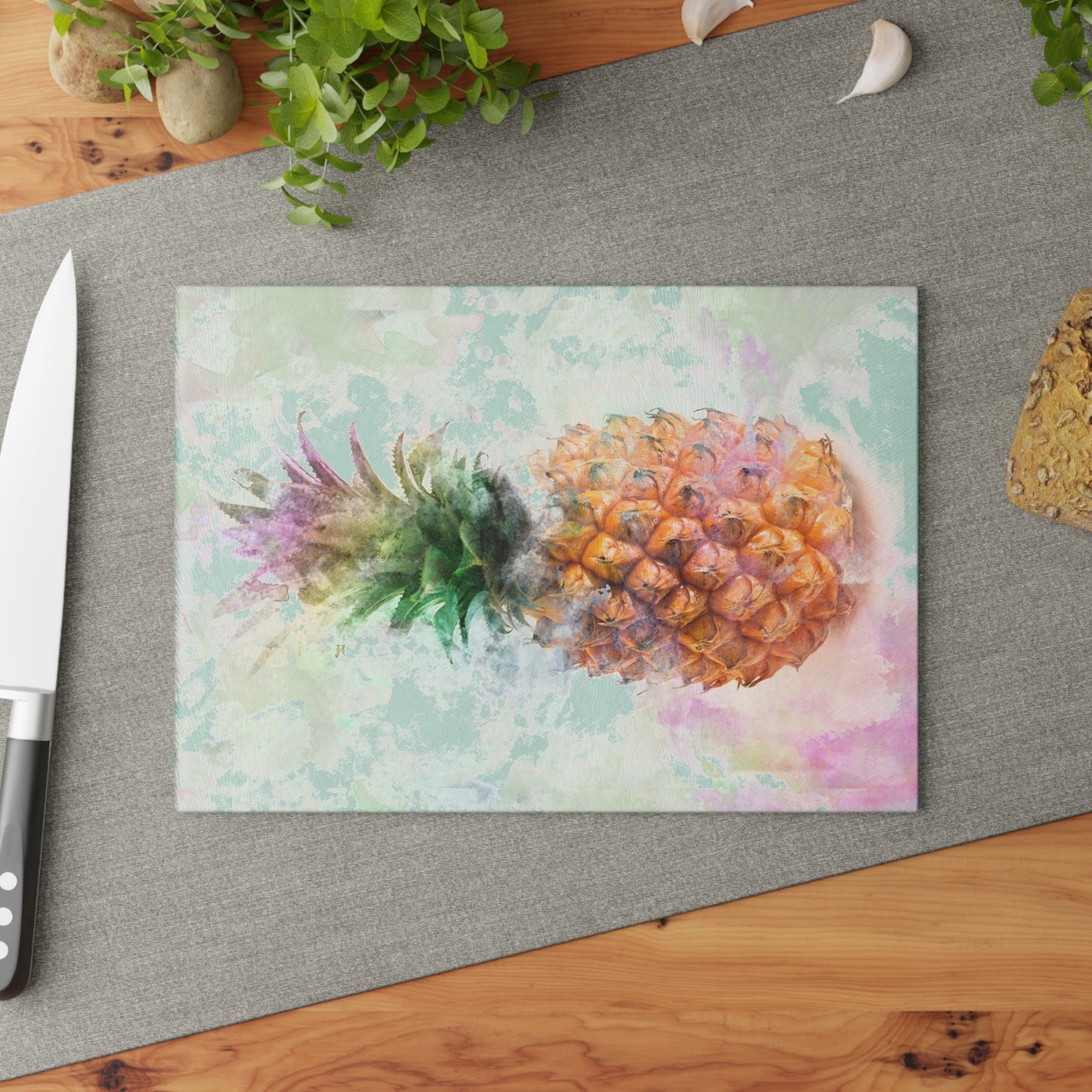 Pineapple Art Glass Cutting Board, Kitchen Decor, Tropical Gift, Summer Party Accessory, Wedding Gift, Unique Culinary Art