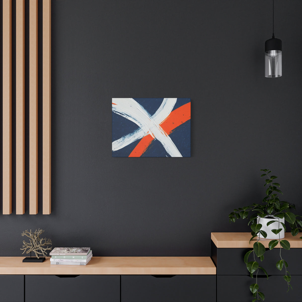 Abstract Navy & Orange Brushstroke Canvas