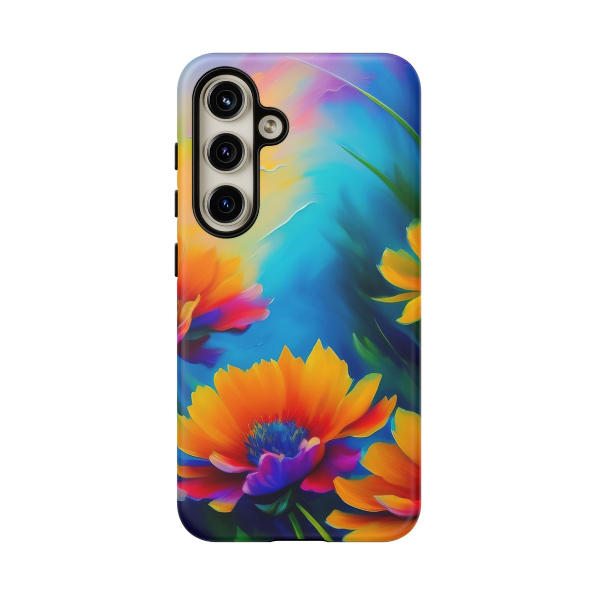 Floral Burst Tough Phone Case — Vibrant Watercolor Flowers Protective Cover