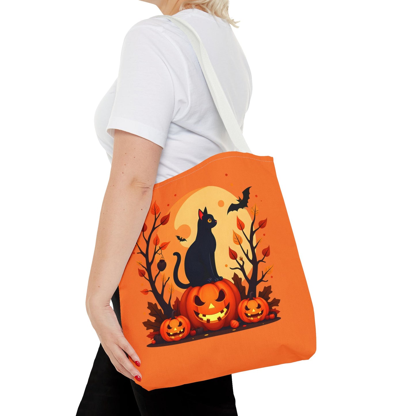 Halloween Cat Tote Bag | Spooky Halloween Accessory, Trick or Treat, Gift for Cat Lovers, Fall Fashion Must-Have, Pumpkin Decor