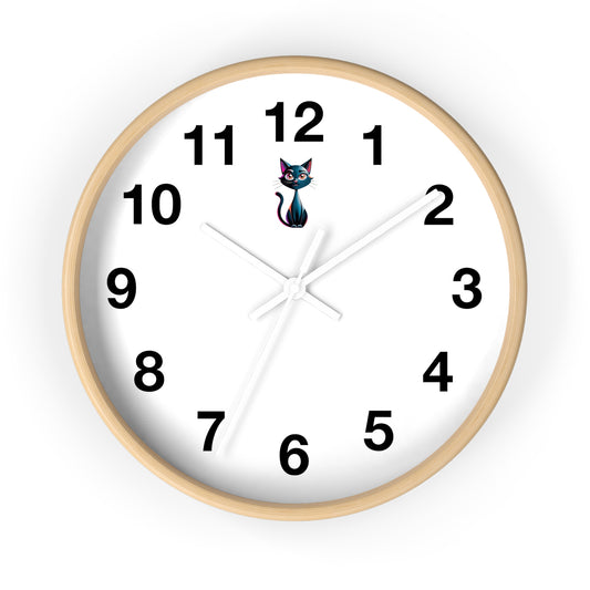 Cute Cat Wall Clock, Feline Decor, Home Office, Gift for Cat Lovers, Adorable Wall Art