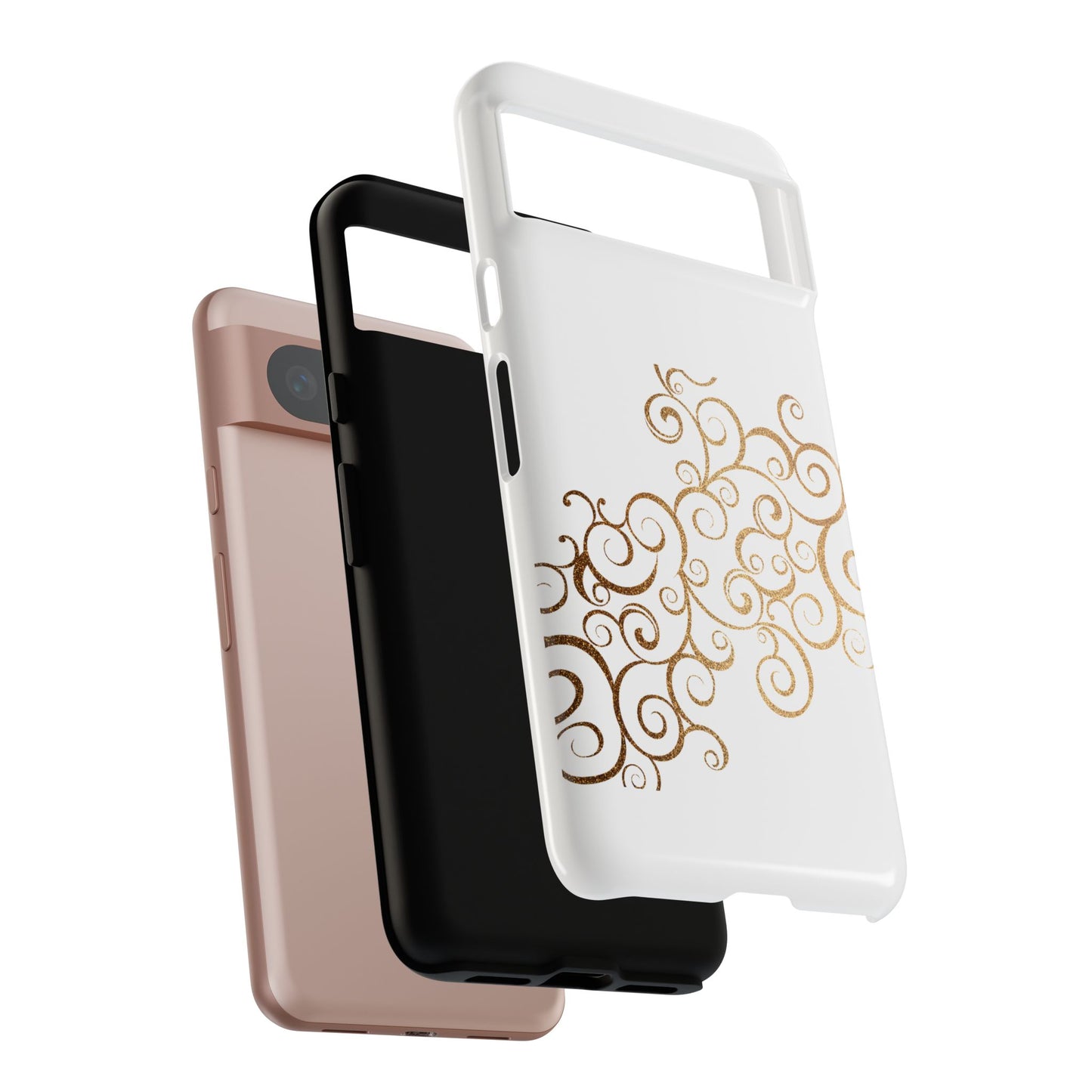 Elegant Floral Phone Case, Tough Cases, Gold Swirls, Stylish Protection, Trendy Gift, Chic Accessory