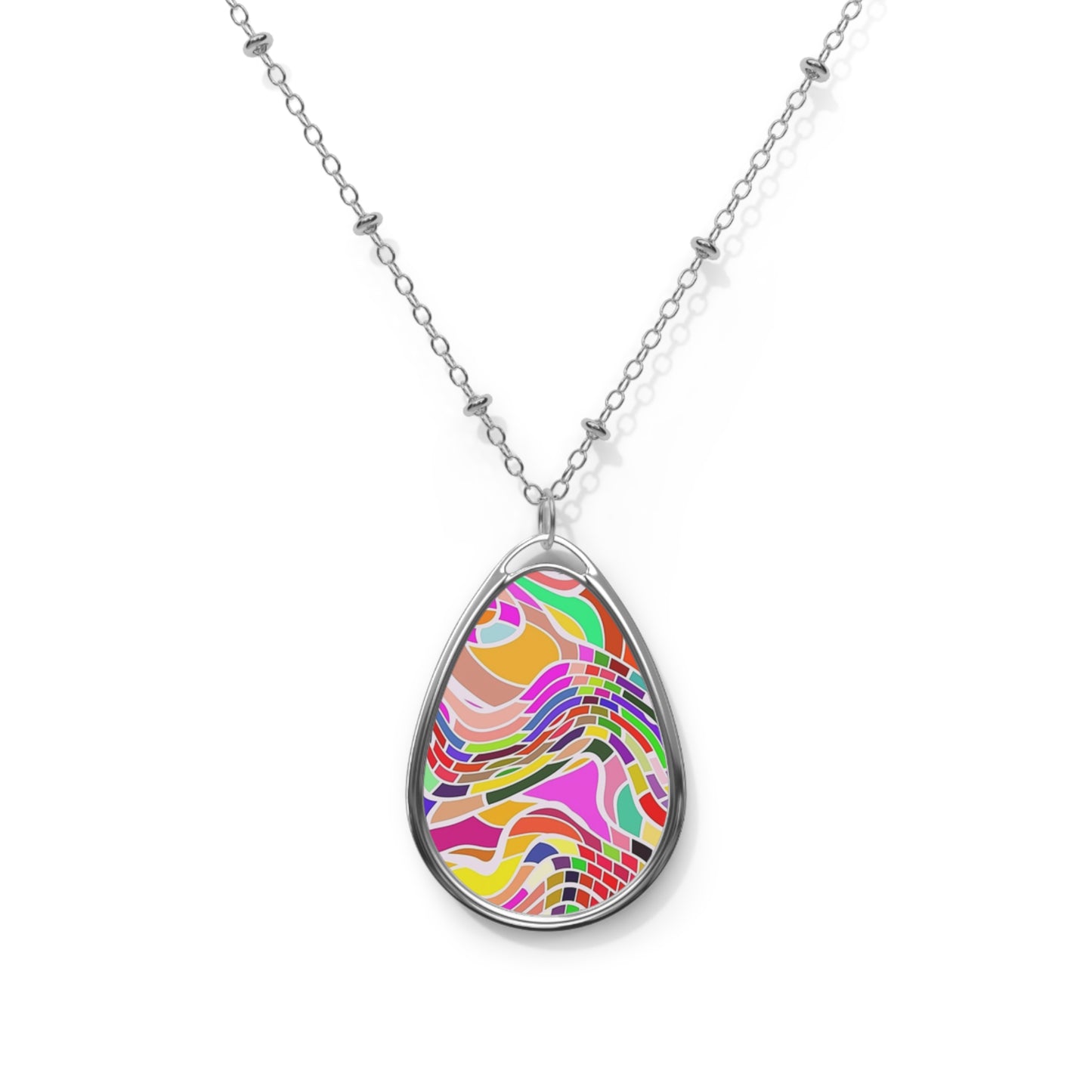 Colorful Oval Pendant Necklace, Bohemian Jewelry