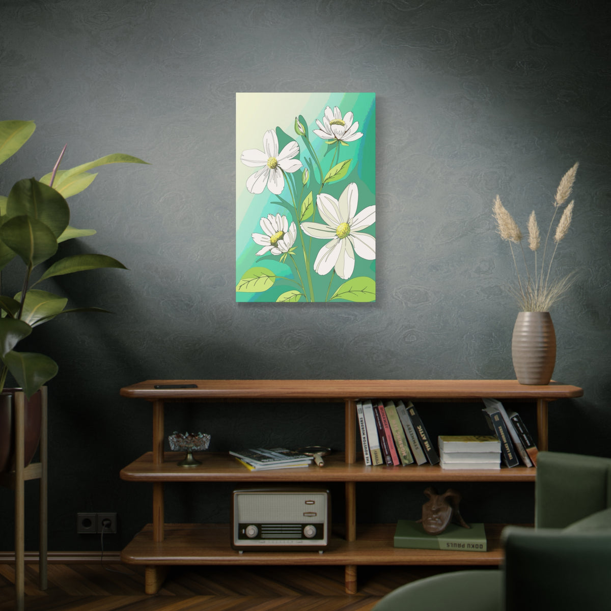 Matte Canvas, Stretched, 1.25" White Flowers