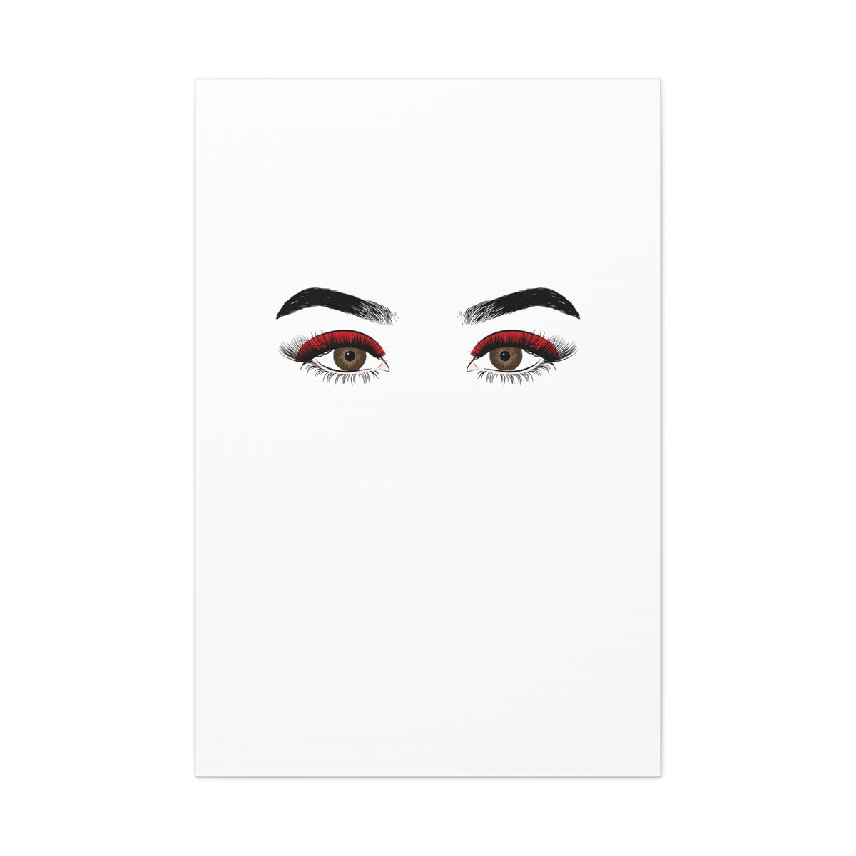 Glam Eyes Matte Canvas Wall Art — Brown Eyes with Red Lashes